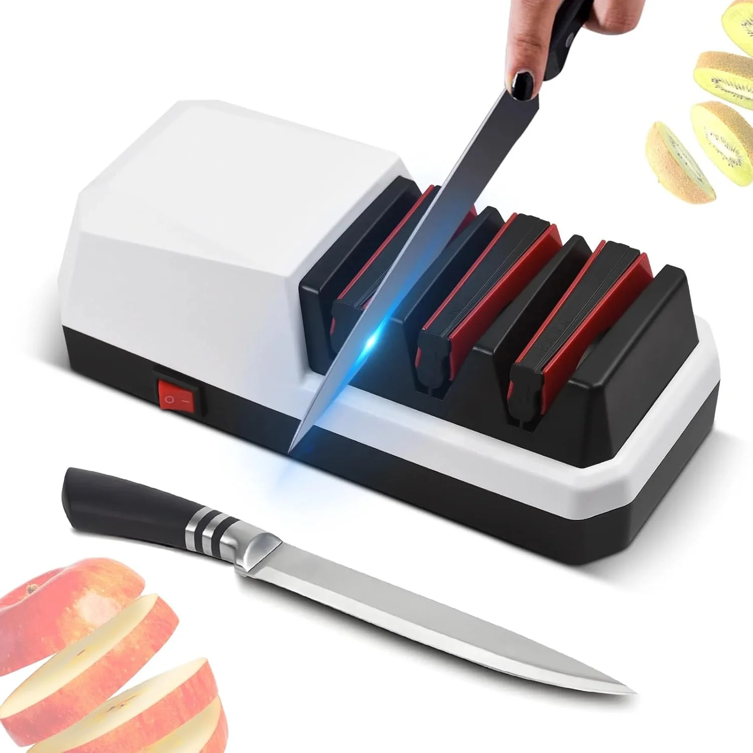 FC22 Electric Knife Sharpener Tool - Professional Kitchen Knives Sharping Kit with 100% Diamond Abrasives and Precision Guides 3-stage Slots for Serrated, Straight, Ceramic Knives FC22 Electric Knife Sharpener Tool - Professional Kitchen Knives Sharping Kit with 100% Diamond Abrasives and Precision Guides 3-stage Slots for Serrated, Straight, Ceramic Knives