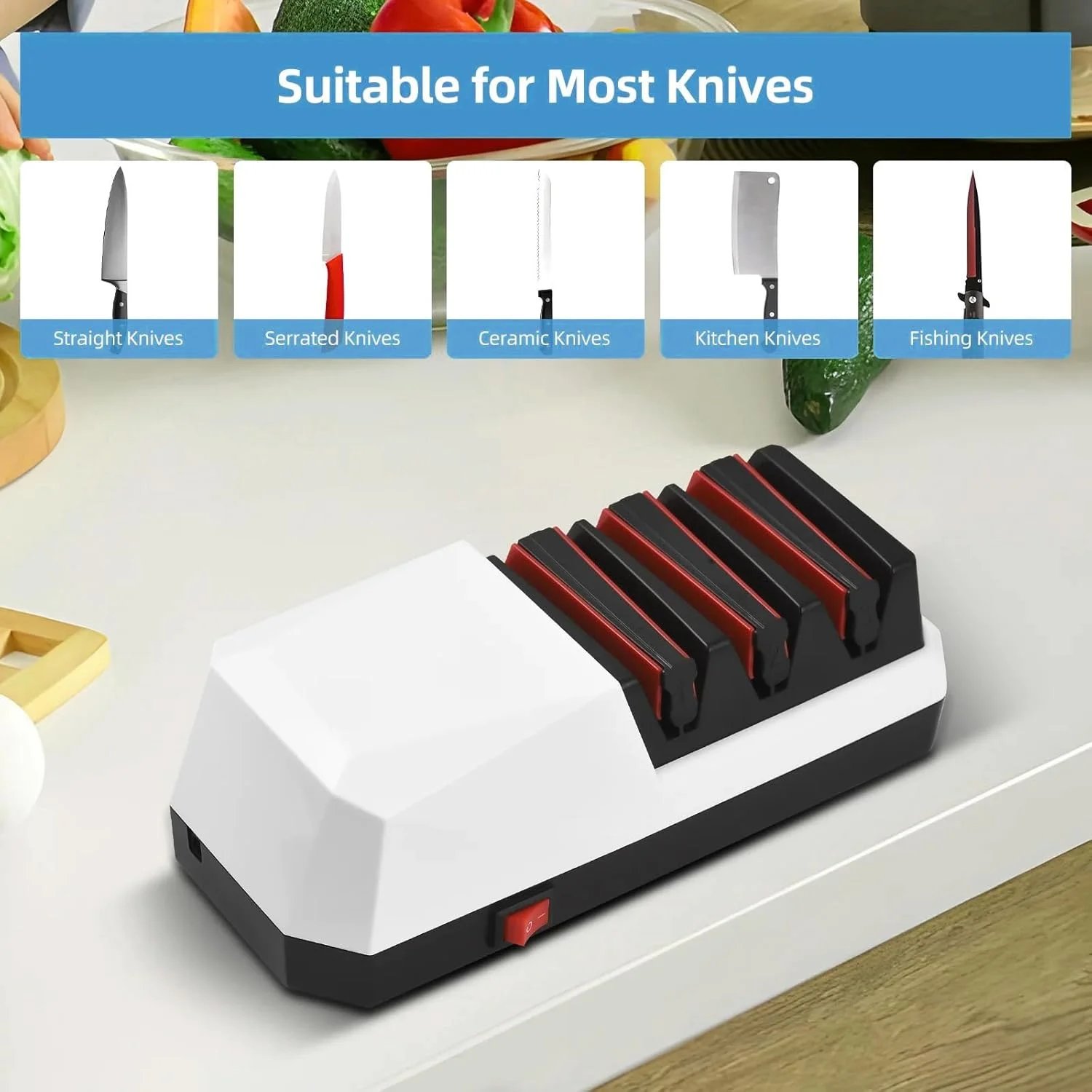 FC22 Electric Knife Sharpener Tool - Professional Kitchen Knives Sharping Kit with 100% Diamond Abrasives and Precision Guides 3-stage Slots for Serrated, Straight, Ceramic Knives