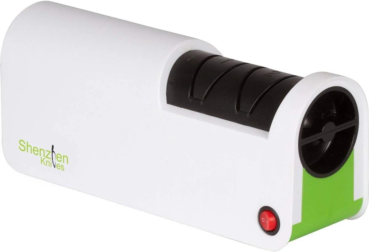 چاقو تیزکن برقی الماسه برای چاقوهای سرامیکی و استیل | ابزار حرفه ای تیز کردن با چرخ الماسه | تیز کردن 2 مرحله ای (ظریف و زبر) | تیزکن چاقوی آشپزخانه سرامیکی و استیل