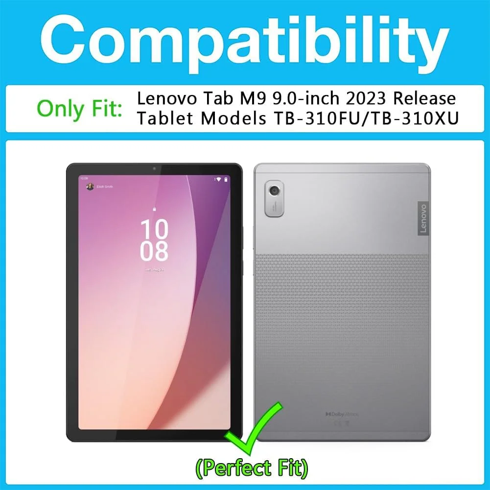 کیف تبلت Bkinew برای تبلت Lenovo Tab M9 9.0 اینچ 2023 (TB-310FU/TB-310FX)، محافظت ناهموار با بند دستی و شانه، پایه چرخان 360 درجه، مشکی