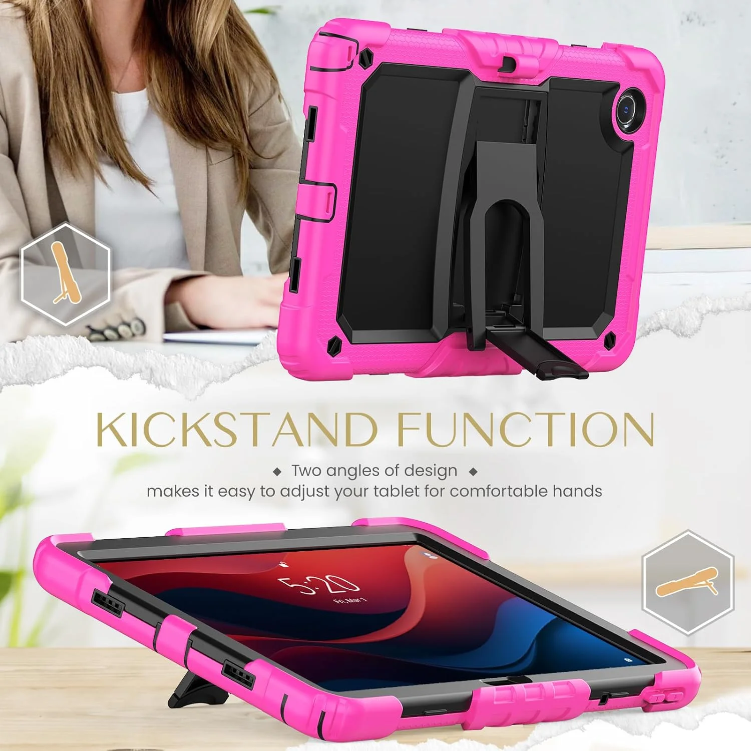 محافظ تبلت 11 اینچی تخت وی-موتا سازگار با Lenovo Tab M11 HD TB-330FU / Lenovo Xiaoxin Pad 2024 TB-331FC، قاب ضد ضربه سنگین با بند شانه، کاور تبلت (رز)
