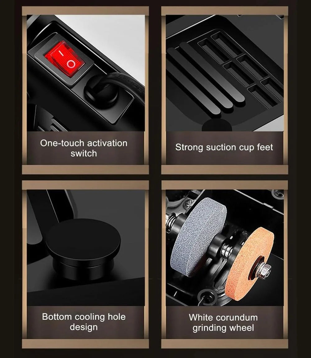 چاقو تیز کن برقی، سیستم حرفه ای تیز کردن چاقو 50 وات، سنگ سنباده 2800 دور در دقیقه با سنباده زنی زبر و ظریف، برای انواع کاترها