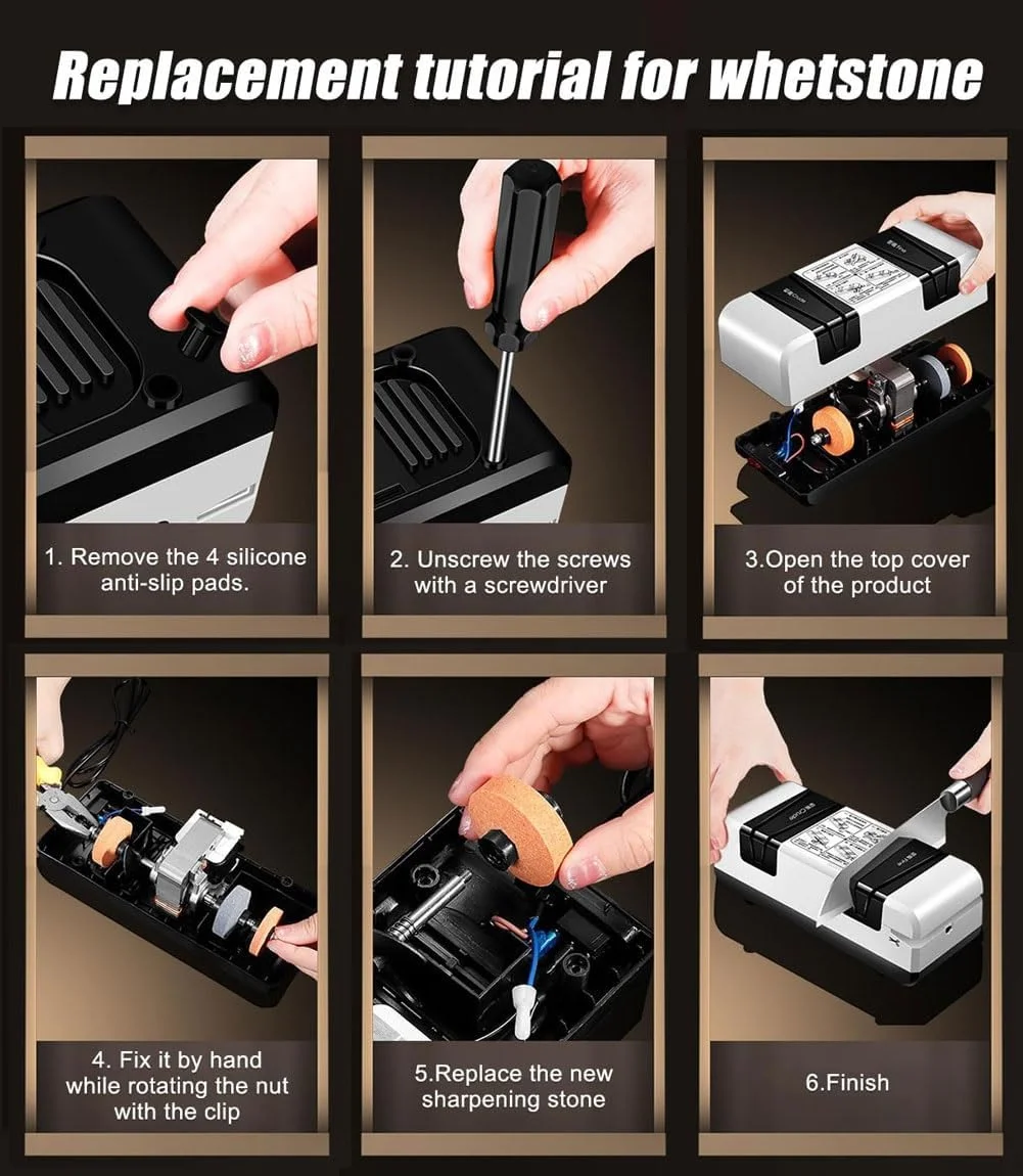 چاقو تیز کن برقی، سیستم حرفه ای تیز کردن چاقو 50 وات، سنگ سنباده 2800 دور در دقیقه با سنباده زنی زبر و ظریف، برای انواع کاترها