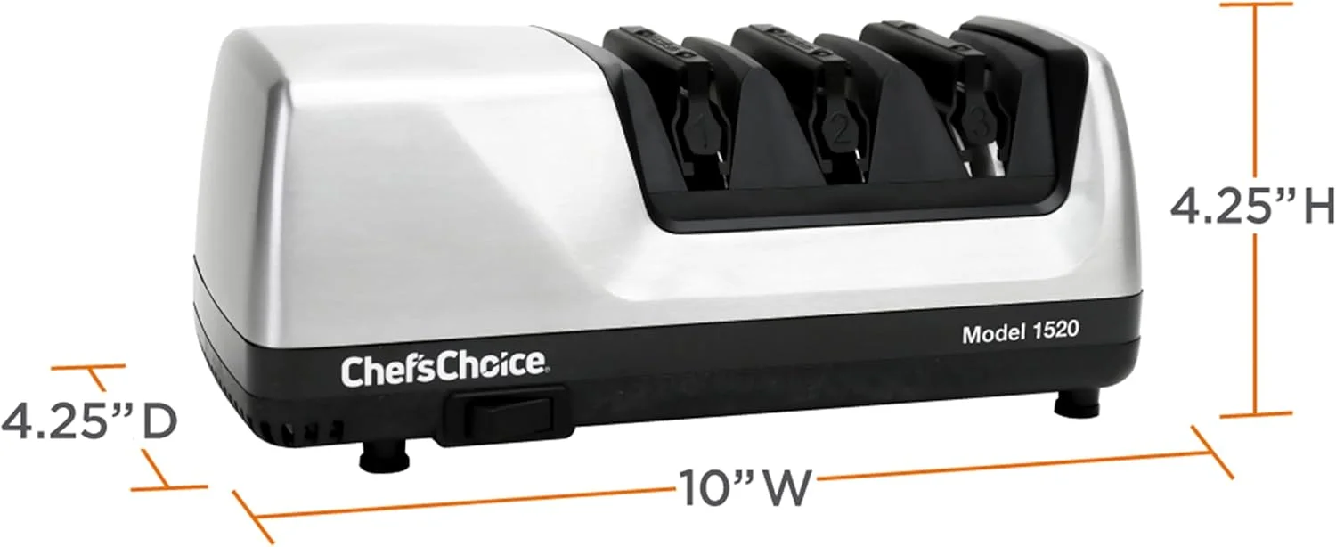 چاقو تیز کن برقی Chef's Choice Hone برای چاقوهای 15 و 20 درجه، دارای مواد سایشی 100% الماس و راهنماهای دقیق برای لبه های صاف و دندانه دار، 3 مرحله ای، خاکستری چاقو تیز کن برقی Chef's Choice Hone برای چاقوهای 15 و 20 درجه، دارای مواد سایشی 100% الماس و راهنماهای دقیق برای لبه های صاف و دندانه دار، 3 مرحله ای، خاکستری