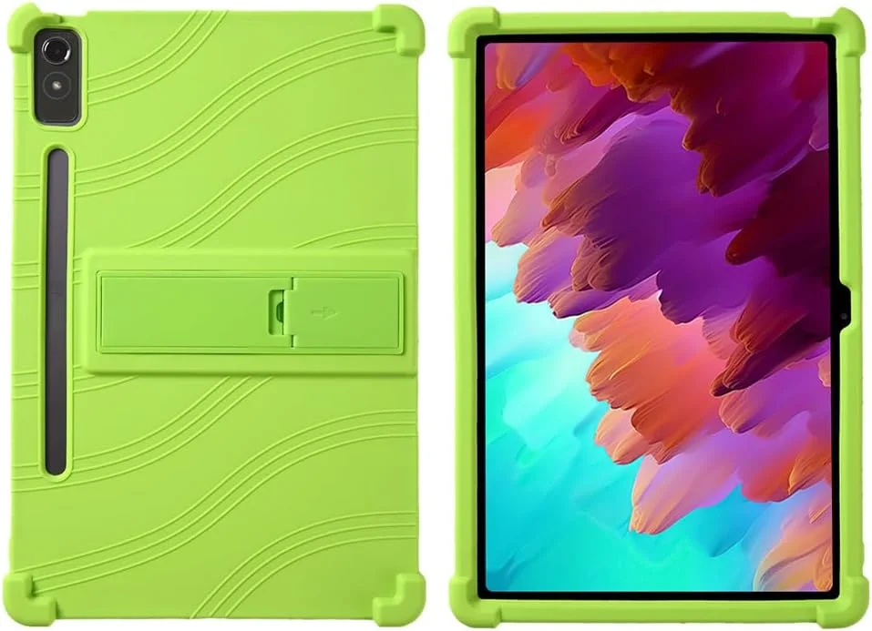 Gruattreay Compatible with Lenovo Tab P12 12.7 inch 2023 (TB-370FU/TB-371FC) Cover, Kids Friendly Soft Silicone Adjustable Stand Cover for Lenovo Tab P12 12.7 Tablet (Green)