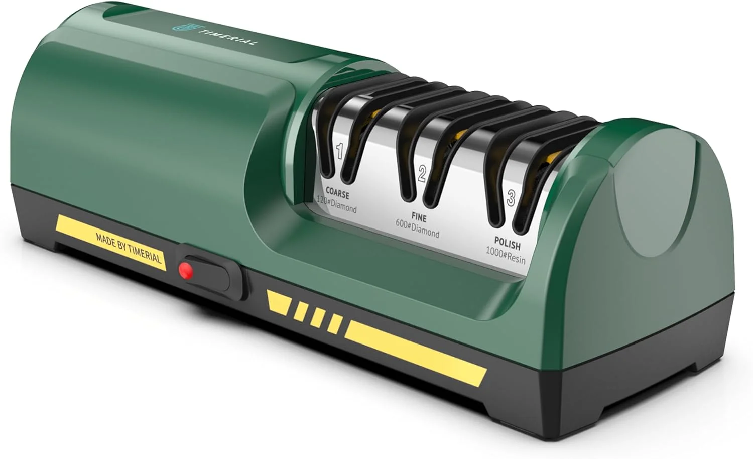 چاقو تیزکن برقی TIMERIAL با 3 مرحله دیسک های الماسه و راهنمای زاویه دقیق 15 درجه برای تیز کردن و صیقل دادن چاقوهای آشپزخانه استیل یا سرامیکی، درجه زبری 120 / درجه زبری 600 / درجه زبری 1000