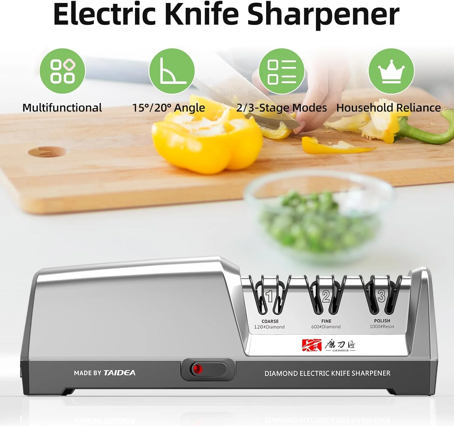 تیزکن برقی چاقو دوراگز مدل TG2302 - سیستم 3 مرحله ای با زوایای 15 و 20 درجه برای چاقوهای آشپزخانه، استیل ضد زنگ با عملکرد تیز کردن و پولیش سریع تیزکن برقی چاقو دوراگز مدل TG2302 - سیستم 3 مرحله ای با زوایای 15 و 20 درجه برای چاقوهای آشپزخانه، استیل ضد زنگ با عملکرد تیز کردن و پولیش سریع