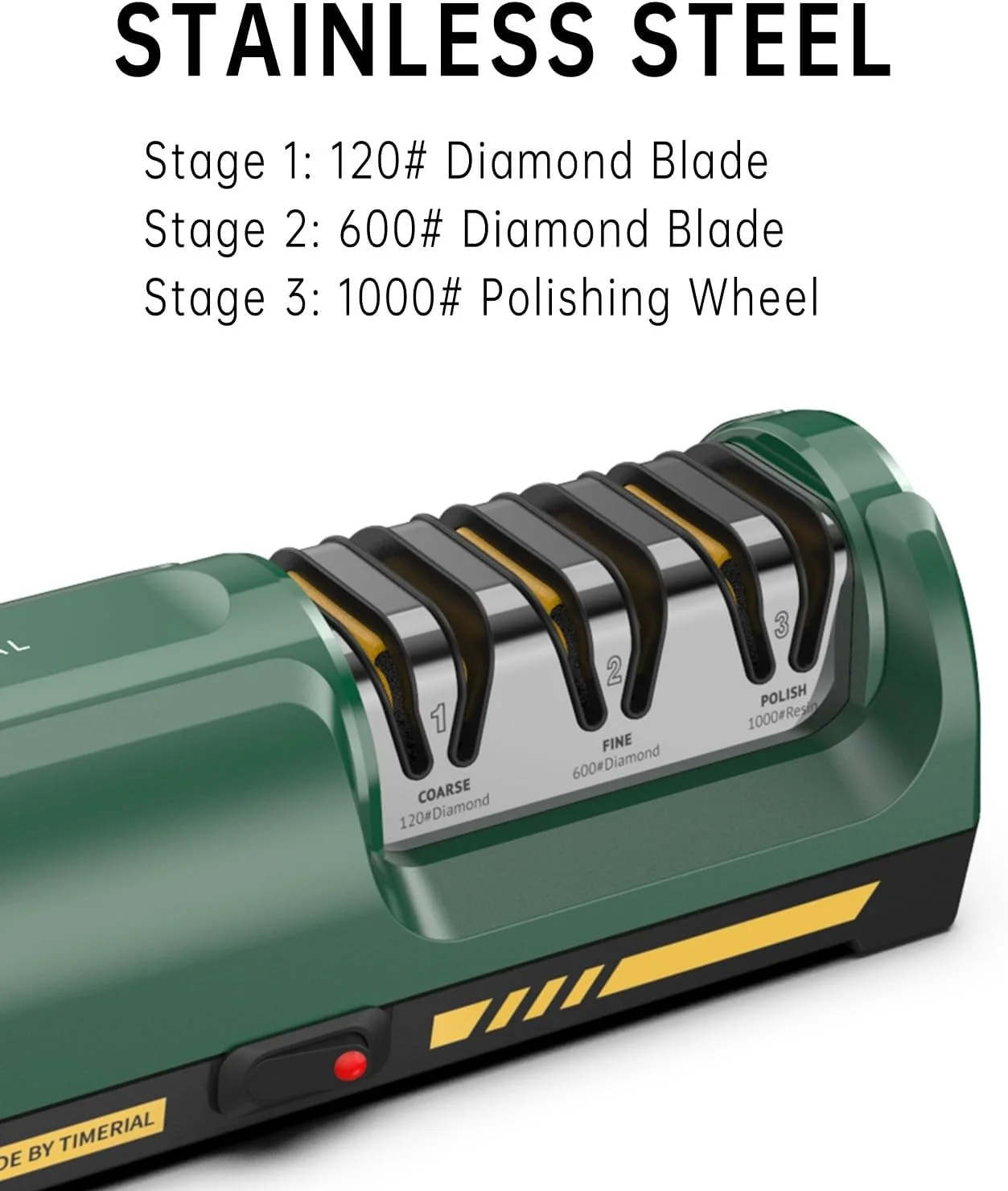 چاقو تیزکن برقی TIMERIAL با 3 مرحله دیسک های الماسه و راهنمای زاویه دقیق 15 درجه برای تیز کردن و صیقل دادن چاقوهای آشپزخانه استیل یا سرامیکی، درجه زبری 120 / درجه زبری 600 / درجه زبری 1000 چاقو تیزکن برقی TIMERIAL با 3 مرحله دیسک های الماسه و راهنمای زاویه دقیق 15 درجه برای تیز کردن و صیقل دادن چاقوهای آشپزخانه استیل یا سرامیکی، درجه زبری 120 / درجه زبری 600 / درجه زبری 1000