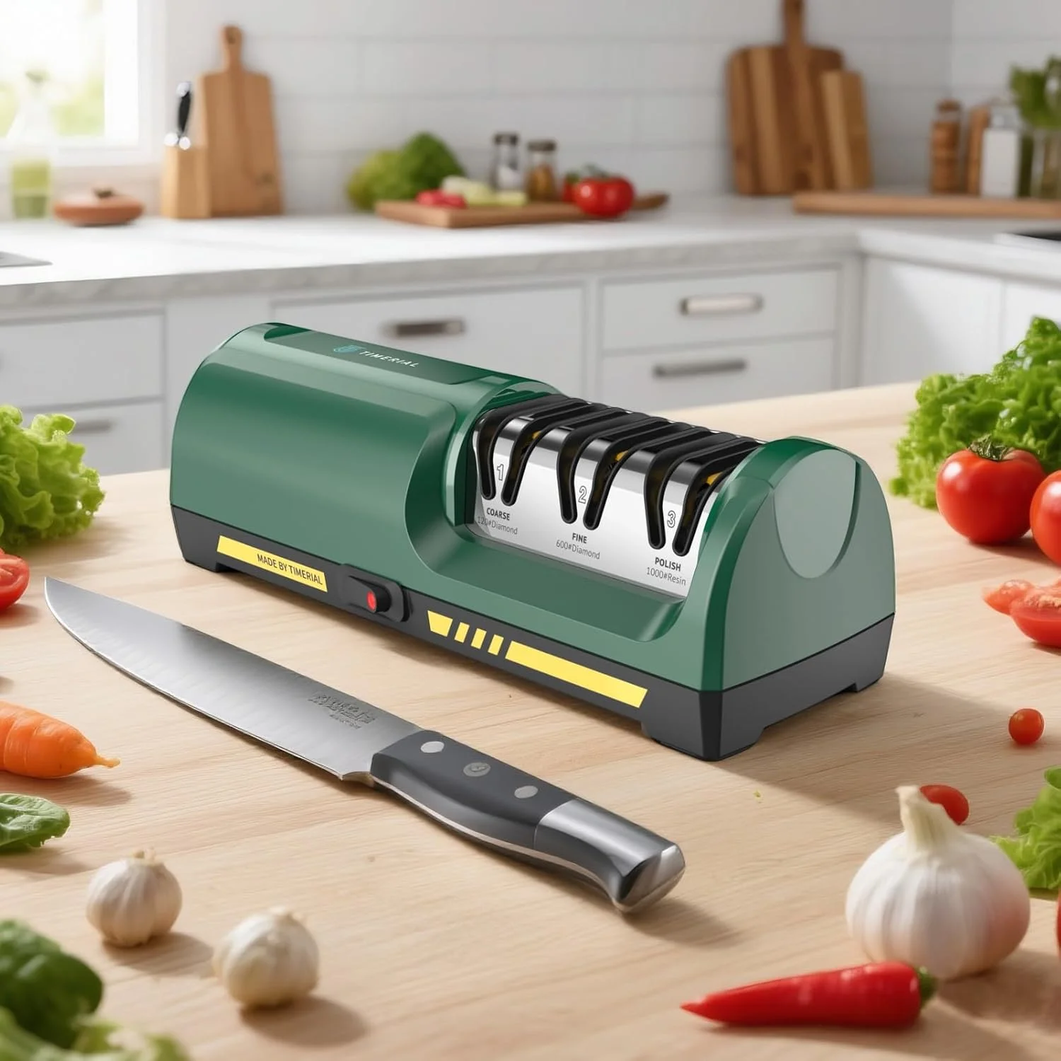 چاقو تیزکن برقی TIMERIAL با 3 مرحله دیسک های الماسه و راهنمای زاویه دقیق 15 درجه برای تیز کردن و صیقل دادن چاقوهای آشپزخانه استیل یا سرامیکی، درجه زبری 120 / درجه زبری 600 / درجه زبری 1000 چاقو تیزکن برقی TIMERIAL با 3 مرحله دیسک های الماسه و راهنمای زاویه دقیق 15 درجه برای تیز کردن و صیقل دادن چاقوهای آشپزخانه استیل یا سرامیکی، درجه زبری 120 / درجه زبری 600 / درجه زبری 1000