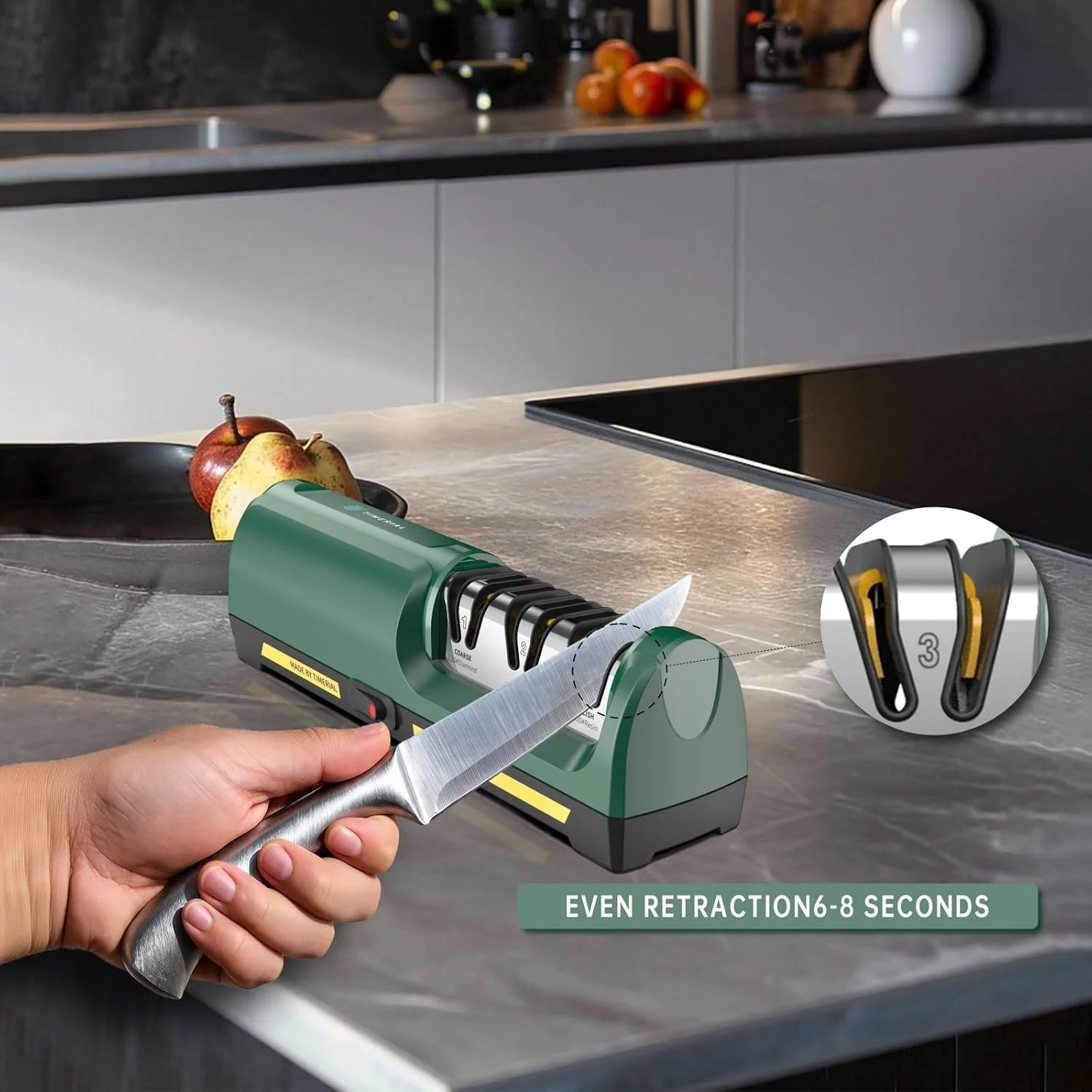 چاقو تیزکن برقی TIMERIAL با 3 مرحله دیسک های الماسه و راهنمای زاویه دقیق 15 درجه برای تیز کردن و صیقل دادن چاقوهای آشپزخانه استیل یا سرامیکی، درجه زبری 120 / درجه زبری 600 / درجه زبری 1000 چاقو تیزکن برقی TIMERIAL با 3 مرحله دیسک های الماسه و راهنمای زاویه دقیق 15 درجه برای تیز کردن و صیقل دادن چاقوهای آشپزخانه استیل یا سرامیکی، درجه زبری 120 / درجه زبری 600 / درجه زبری 1000