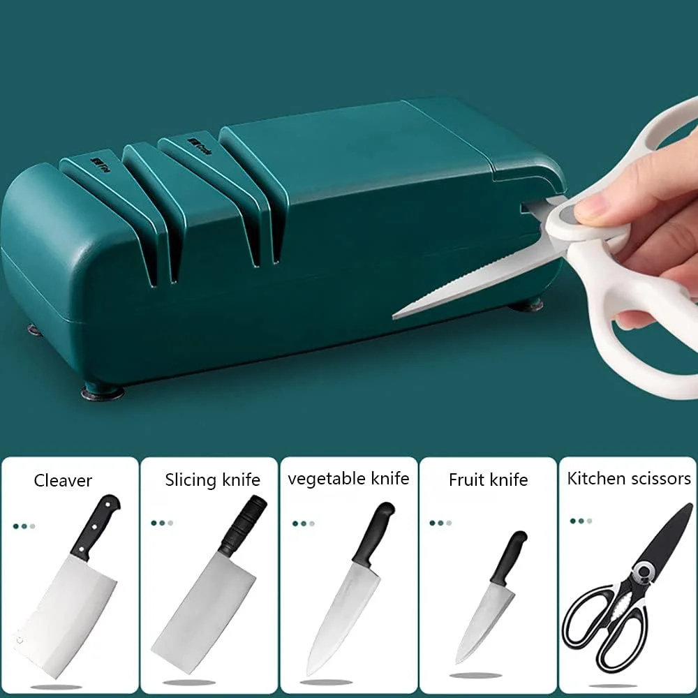 چاقو تیز کن چند منظوره DHQDHQ، چاقو تیز کن برقی برای منزل، چاقو تیز کن هوشمند، لوازم جانبی چاقو آشپزخانه، چرخ سنگ زنی الماس، برای تیز کردن چاقوهای آشپزخانه، قیچی، آبی
