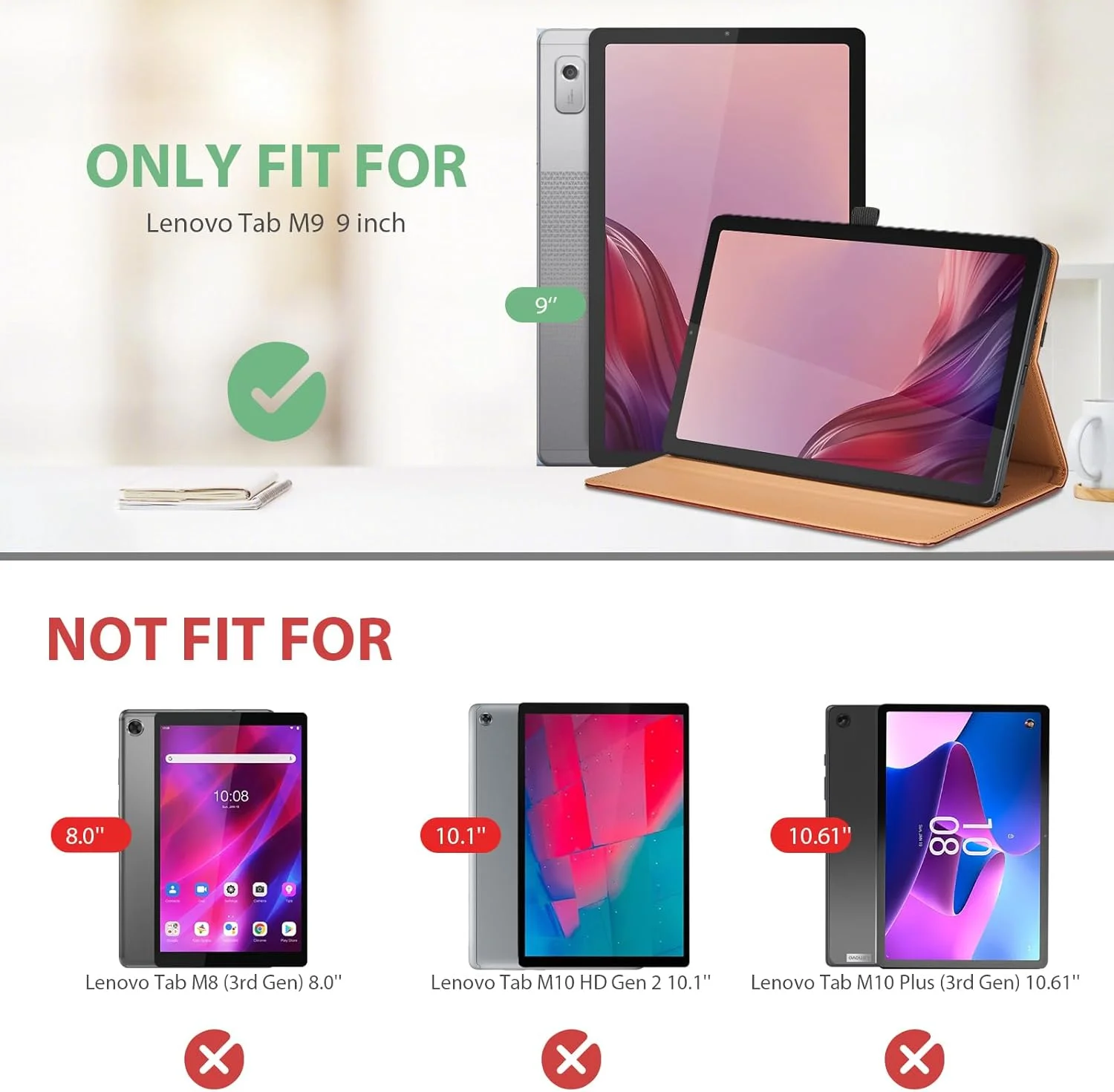 کاور اودیو برای تبلت لنوو تب M9 (9 اینچ) TB-310FU 2023، کاور محافظ چرمی PU با جیب و نگهدارنده قلم، کاور هوشمند با عملکرد استند - قرمز