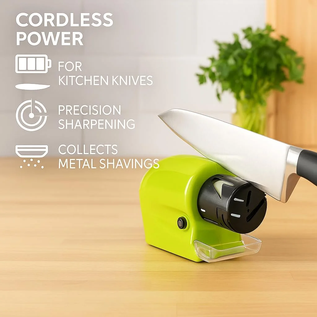 تیزکننده چاقو موتوری بی سیم فیتو، جمع و جور و قابل حمل، ابزار تیز کردن تیغه با باتری برای چاقوهای آشپزخانه، قیچی و موارد دیگر - سبز، ارتفاع 130 x عرض 32 x عمق 30 میلی متر
