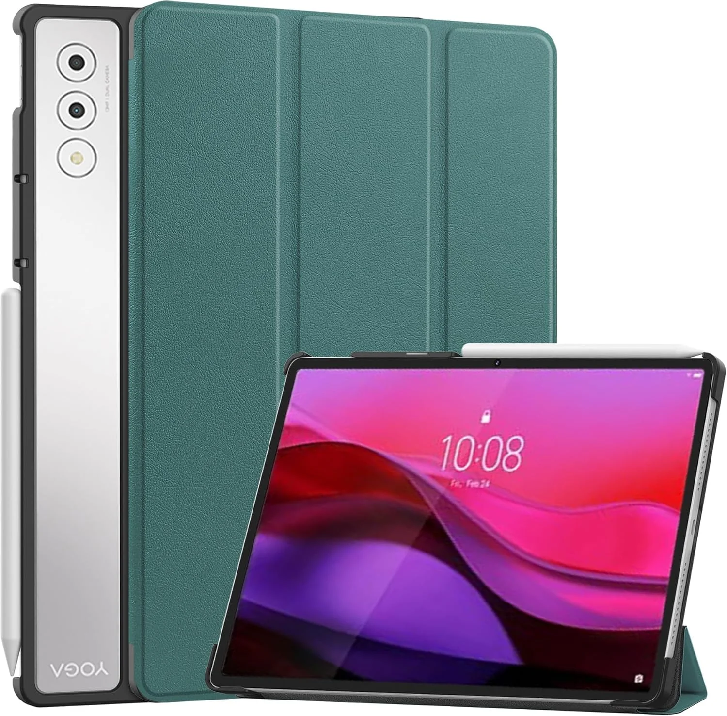 کاور هوشمند Gruattreay سازگار با تبلت Lenovo Yoga Tab Plus 12.7 اینچ مدل 2025، جلد سه تایی چرمی PU با قابلیت استند و پشتیبانی از حالت بیدار/خواب خودکار (سبز)