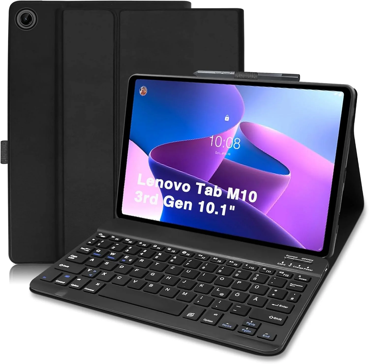 کیف کیبورد COEZFE برای تبلت لنوو تب M10 نسل 3، 10.1 اینچ (TB-328FU/TB-328XU)، کیبورد آلمانی QWERTZ، کیف محافظ برای مدل 2022، مشکی