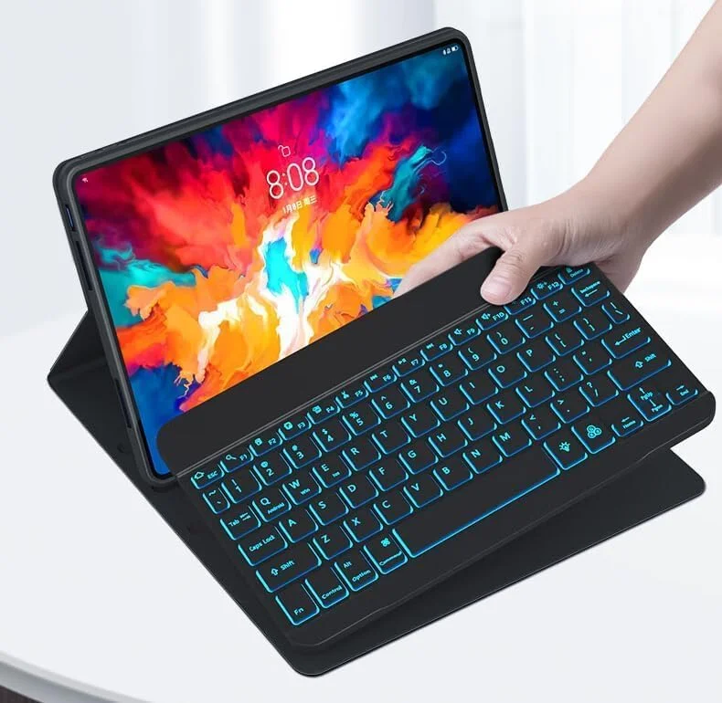 کیبورد Gruattreay سازگار با تبلت Lenovo Tab P12 12.7 اینچی 2023، کیبورد با نور پس زمینه 7 رنگ به همراه ماوس، کاور استند PU برای تبلت Tab P12 12.7 اینچی