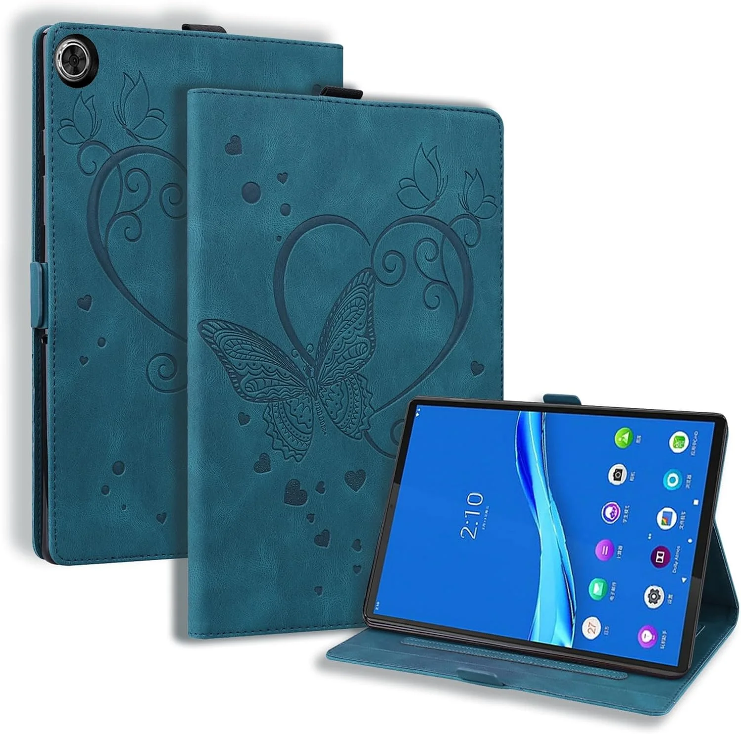 کیف تبلت SLLMYYX سازگار با Lenovo Tab M10 HD نسل 2 TB-X306F، جلد هوشمند چرمی PU طرح پروانه عشق (آبی)