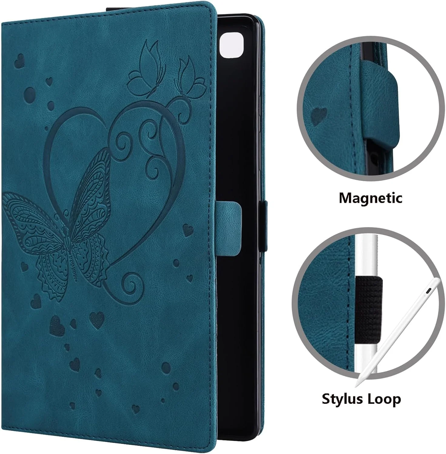 کیف تبلت SLLMYYX سازگار با Lenovo Tab M10 HD نسل 2 TB-X306F، جلد هوشمند چرمی PU طرح پروانه عشق (آبی)