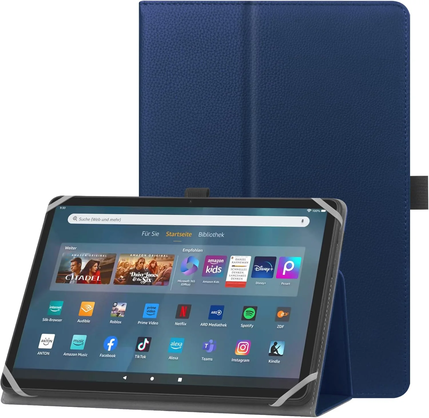 کیف محافظ یونیورسال HoYiXi برای تبلت های 9 تا 10.1 اینچی، مناسب برای Fire HD 10 و Fire HD 10 Plus، دارای استند، جلد تاشو و بند دستی، کیف محافظ برای تبلت های 9 تا 10.1 اینچی سامسونگ، لنوو و اندروید - آبی