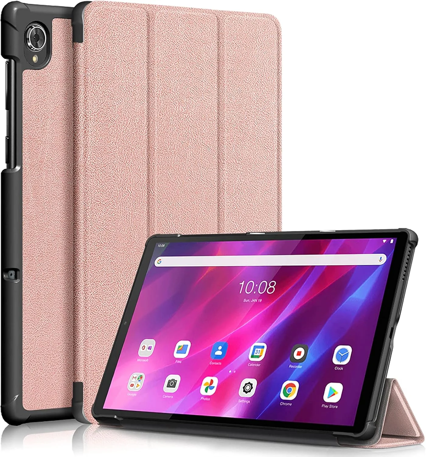 کاور تبلت OIATROE مناسب برای لنوو تب K10 TB-X6C6، کاور چرمی PU ممتاز، ضد کثیفی و ضد ضربه، کاور باریک تاشو برای لنوو تب K10 TB-X6C6 - طلایی رز