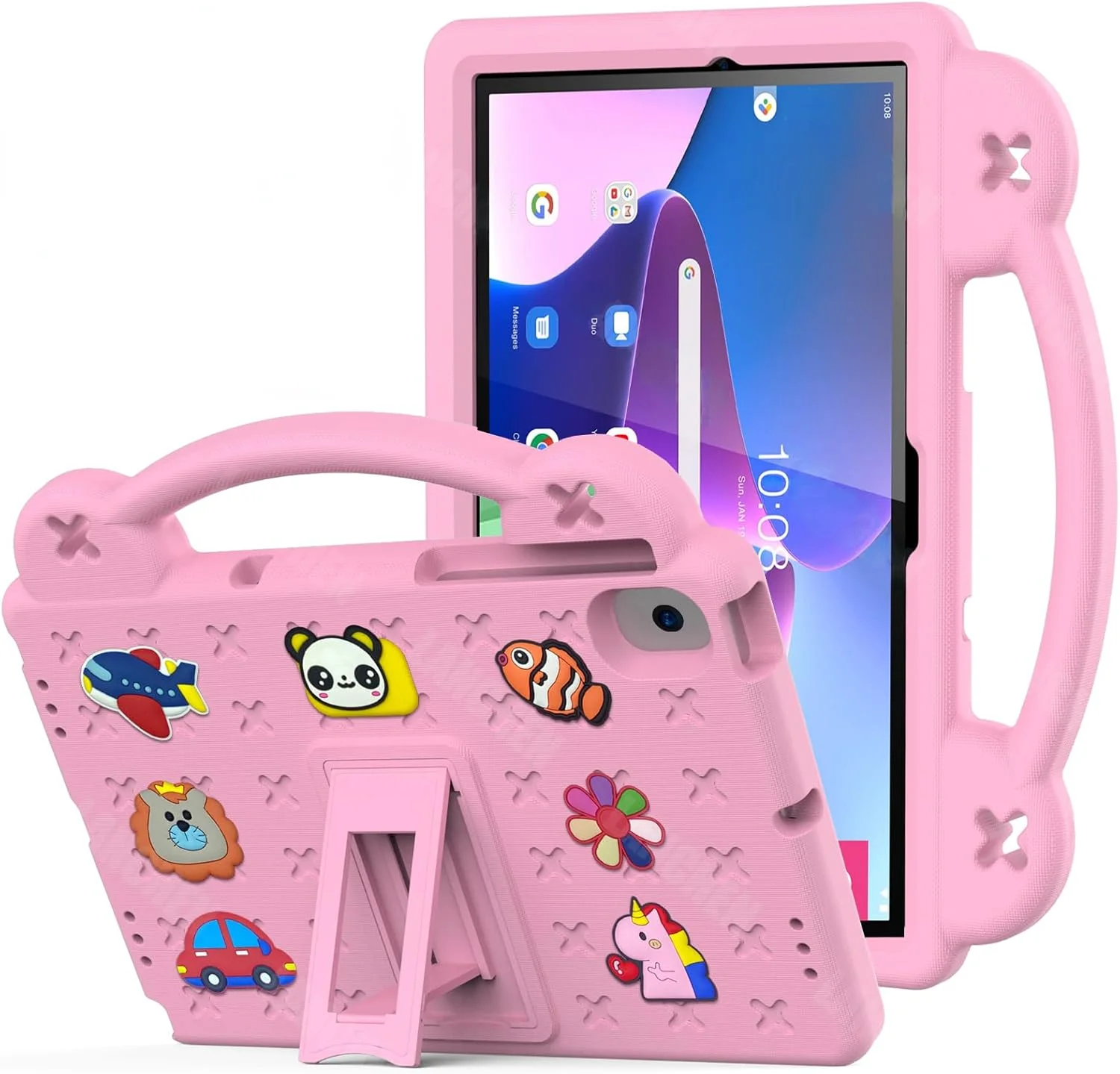 کیف محافظ کودکانه Gruattreay سازگار با تبلت Lenovo Tab M10 نسل سوم 10.1 اینچی (TB-328FU/TB-328XU) مدل 2022، کاور مقاوم در برابر ضربه فوم EVA سنگین، کیف تبلت ضد ضربه کودکانه با استند (صورتی)