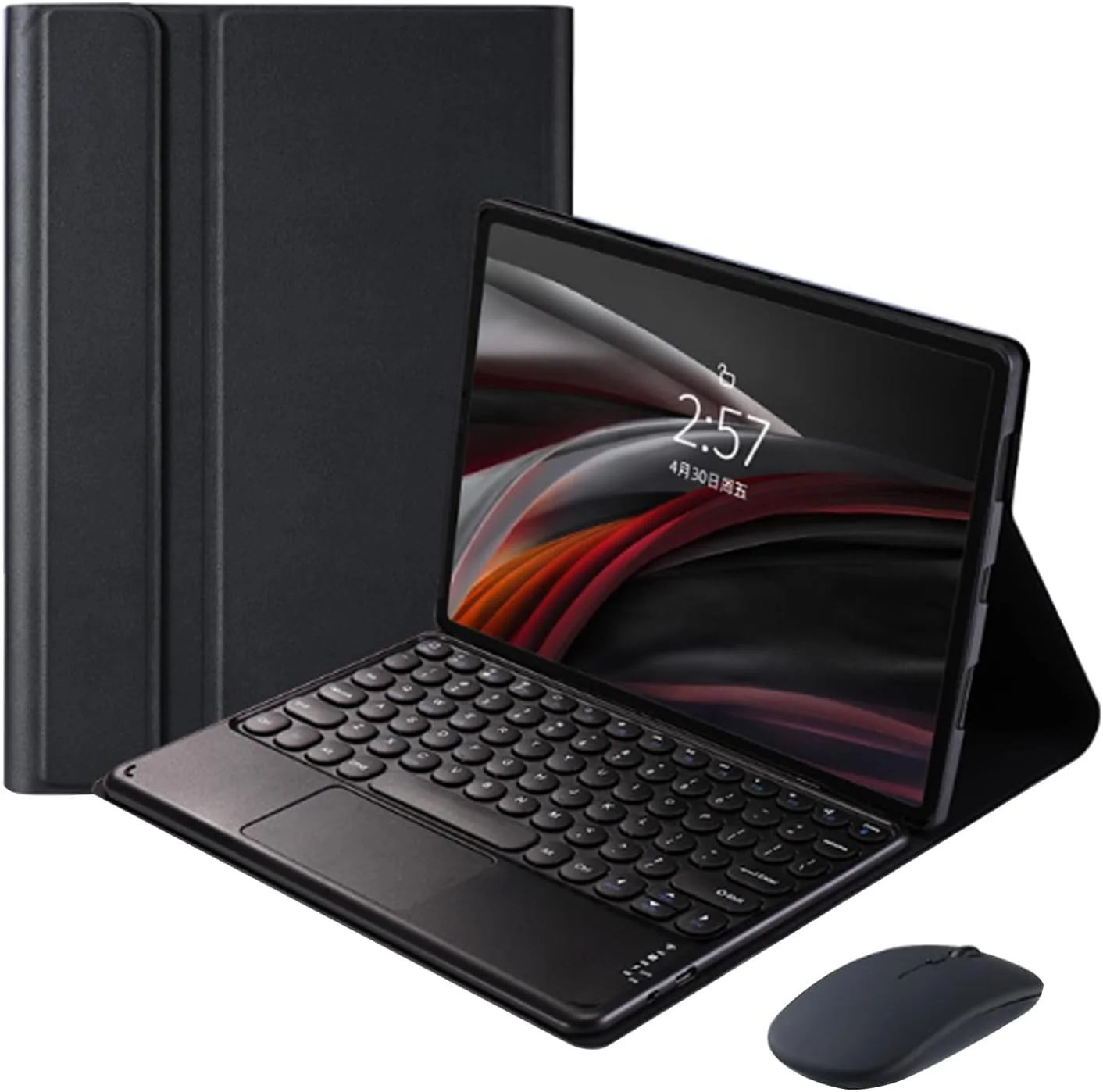 کیف کیبورد عربی و انگلیسی سازگار با لنوو Idea Tab Pro 12.7 اینچ 2025، کیف محافظ باریک با کیبورد و ماوس بلوتوث بی سیم جداشدنی (مشکی روشن، لنوو Idea Tab Pro 12.7)