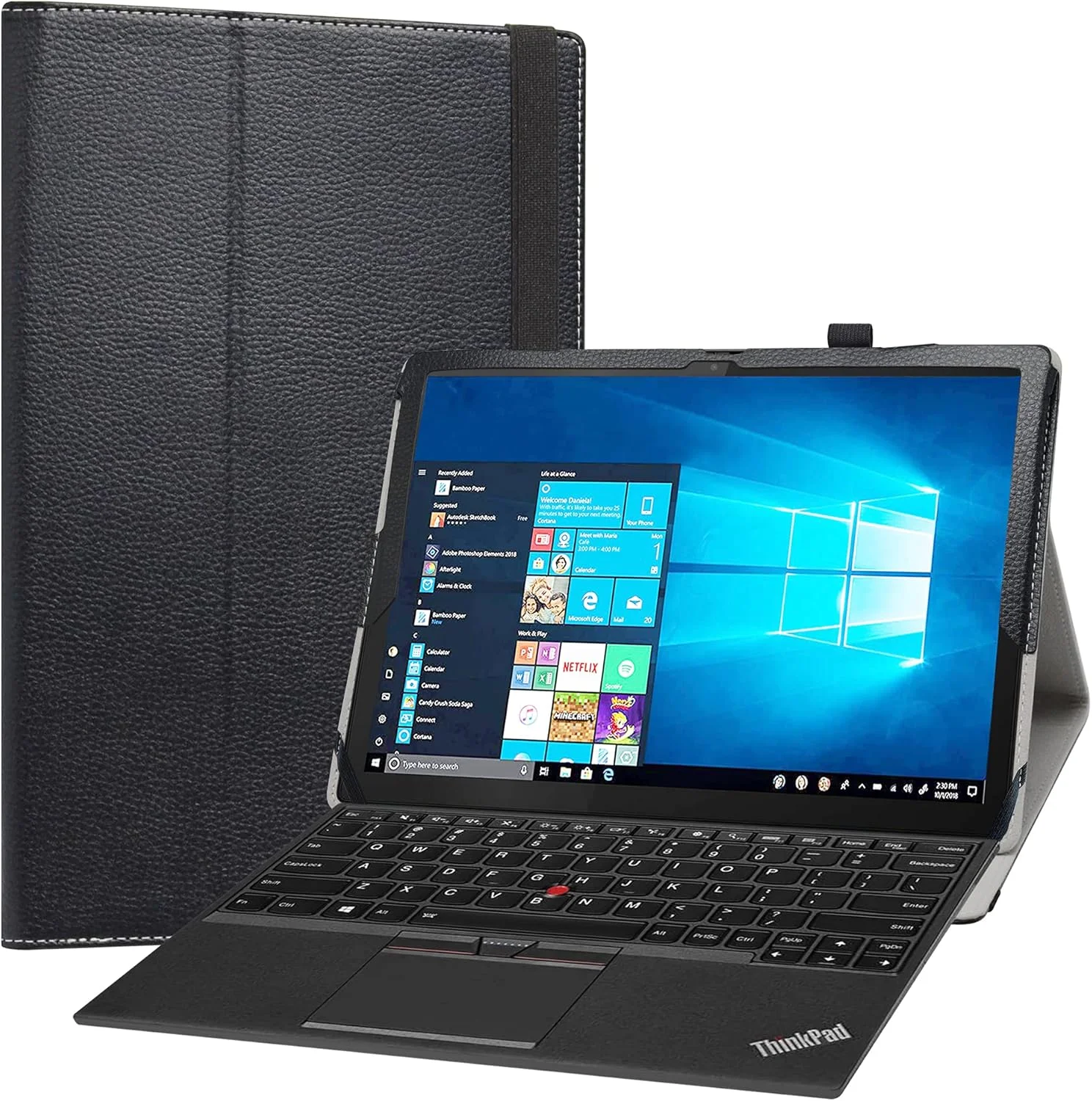 کیف محافظ چرمی تبلت Lenovo ThinkPad X12، سازگار با Lenovo ThinkPad X12 Detachable / ThinkPad X12 Detachable Gen 2 12.3 اینچ، مشکی