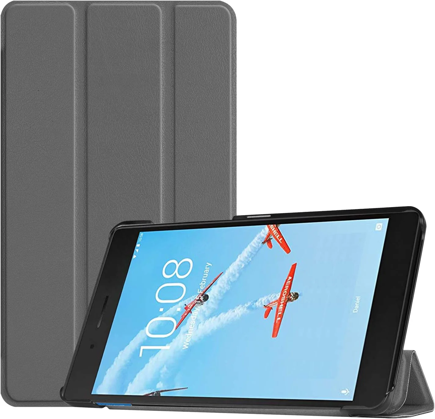 کیف تبلت فوق العاده باریک SKEIDO سازگار با تبلت Lenovo Tab E7 TB-7104F 7 اینچی، جلد تبلت سه تایی تاشو چرمی PU - خاکستری