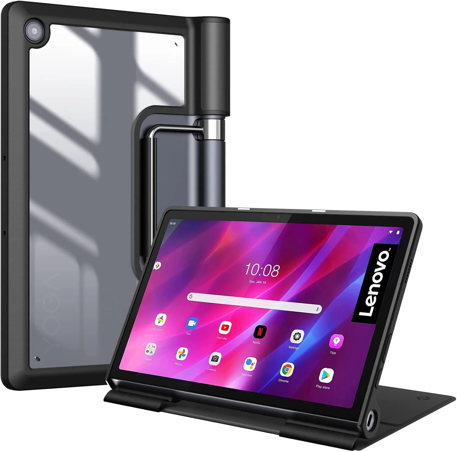 کیف محافظ ترکیبی Fintie برای تبلت Lenovo Yoga Tab 11 - کاور ضد ضربه با پشت سخت شفاف برای تبلت Lenovo Yoga Tab 11 11 اینچی مدل 2021، مشکی