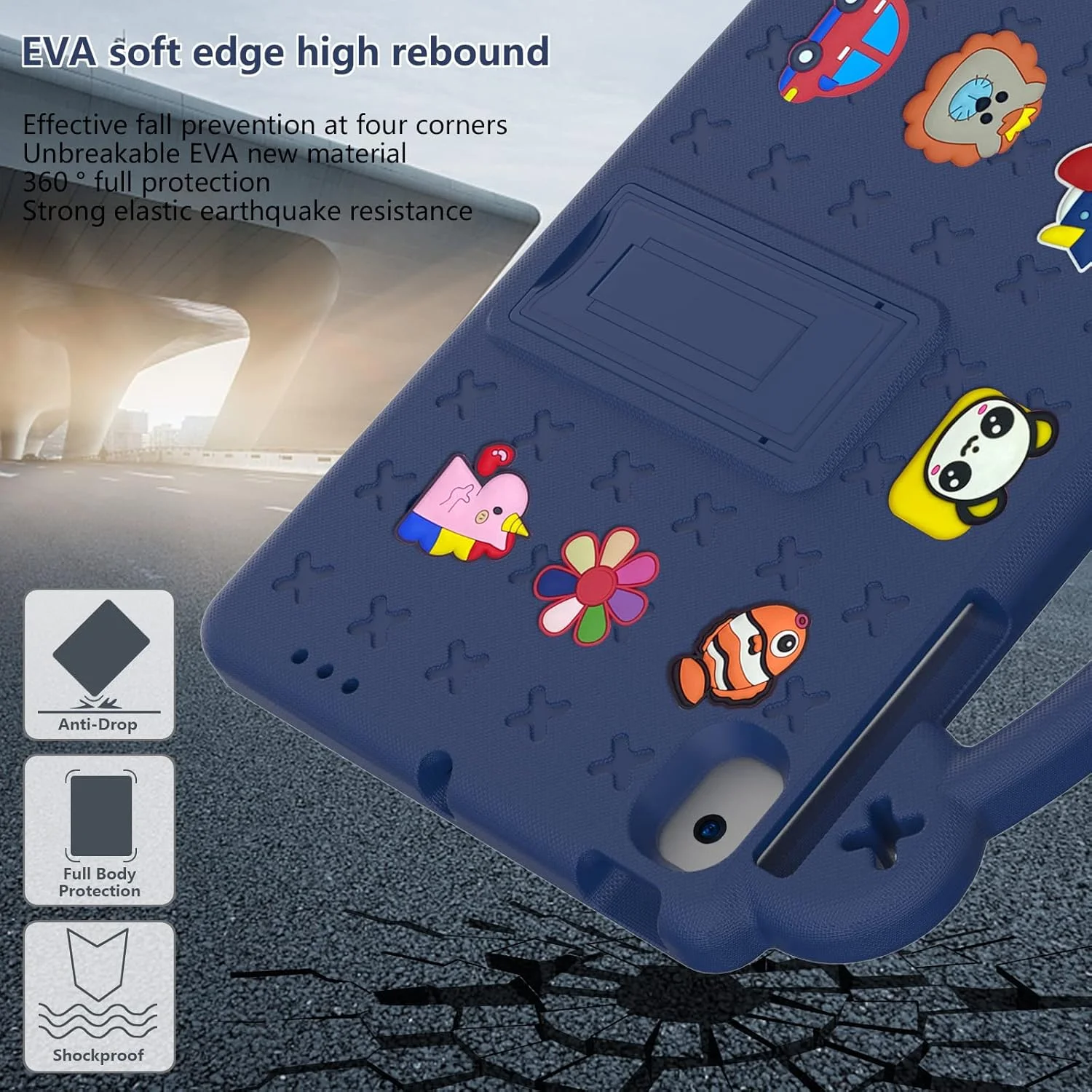 TianTa Kids Case for Lenovo Tab K10 2021 (TB-X6C6F/TB-X6C6X/TB-X6C6L) 10.3 inch, Shockproof Rugged with Stand Portable Handle EVA Lightweight Durable Cute Protective Cover - Navy Blue