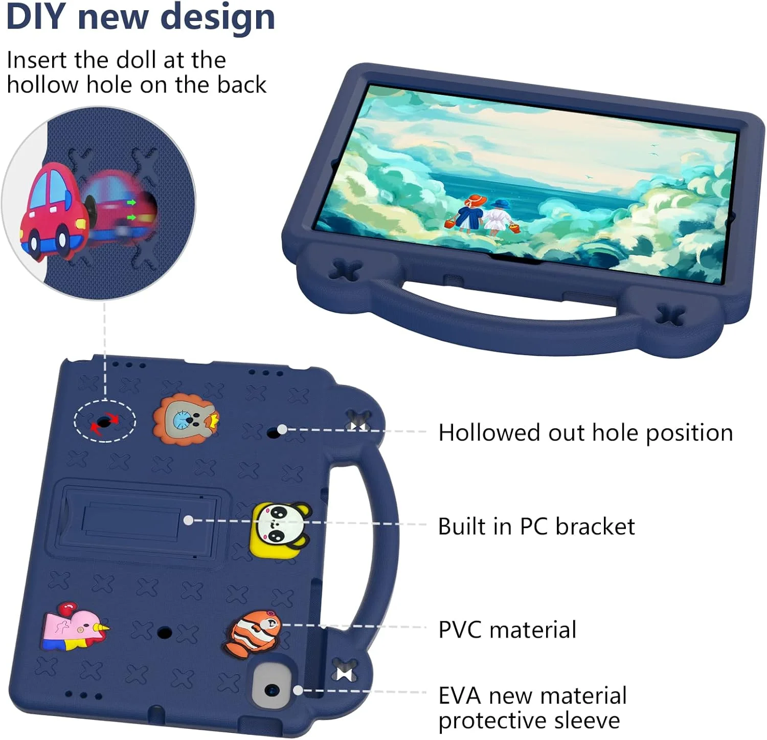 TianTa Kids Case for Lenovo Tab K10 2021 (TB-X6C6F/TB-X6C6X/TB-X6C6L) 10.3 inch, Shockproof Rugged with Stand Portable Handle EVA Lightweight Durable Cute Protective Cover - Navy Blue