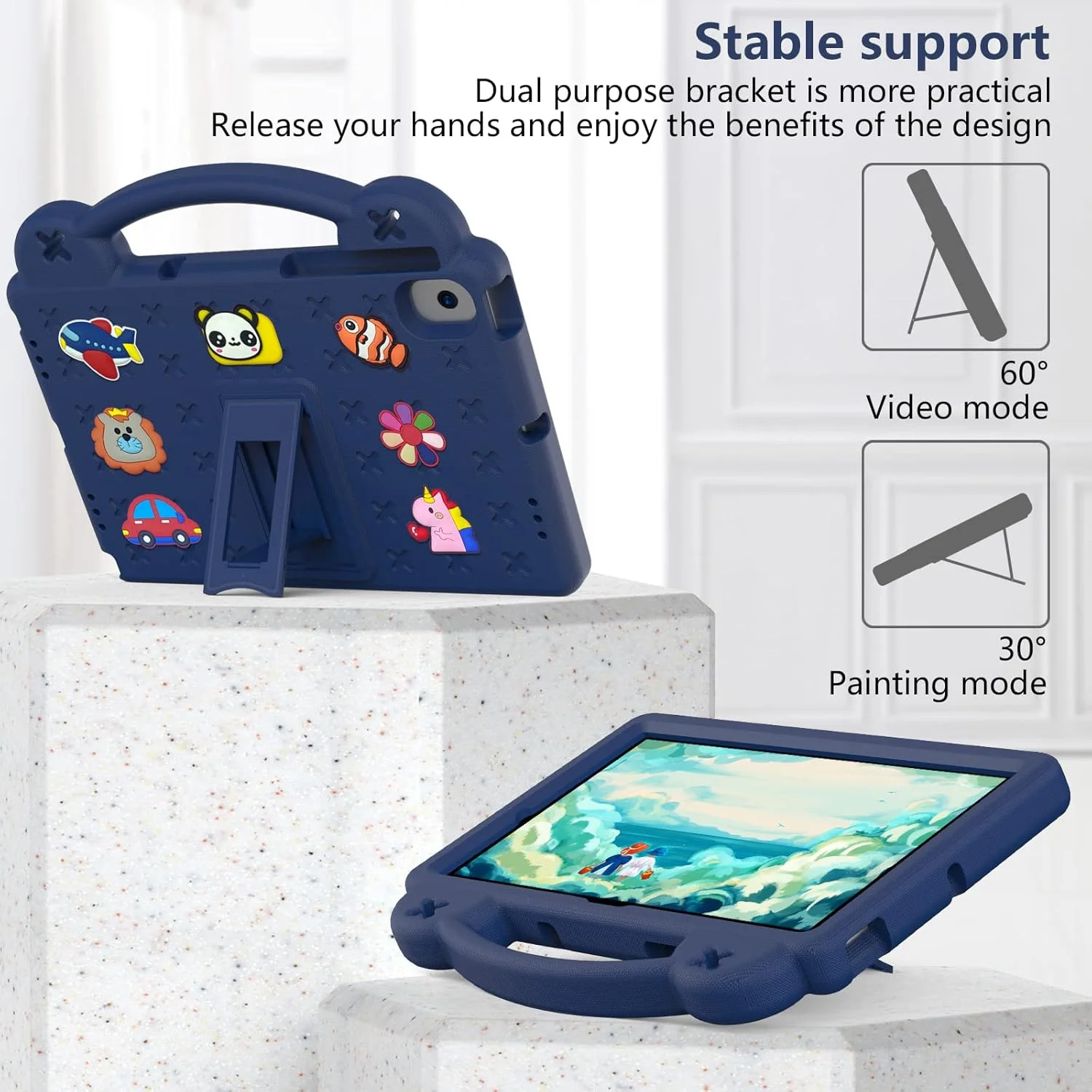 TianTa Kids Case for Lenovo Tab K10 2021 (TB-X6C6F/TB-X6C6X/TB-X6C6L) 10.3 inch, Shockproof Rugged with Stand Portable Handle EVA Lightweight Durable Cute Protective Cover - Navy Blue