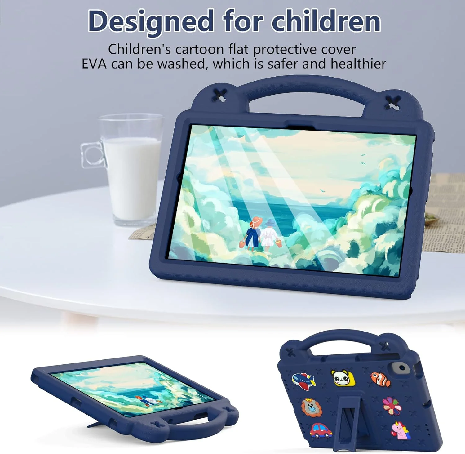 TianTa Kids Case for Lenovo Tab K10 2021 (TB-X6C6F/TB-X6C6X/TB-X6C6L) 10.3 inch, Shockproof Rugged with Stand Portable Handle EVA Lightweight Durable Cute Protective Cover - Navy Blue