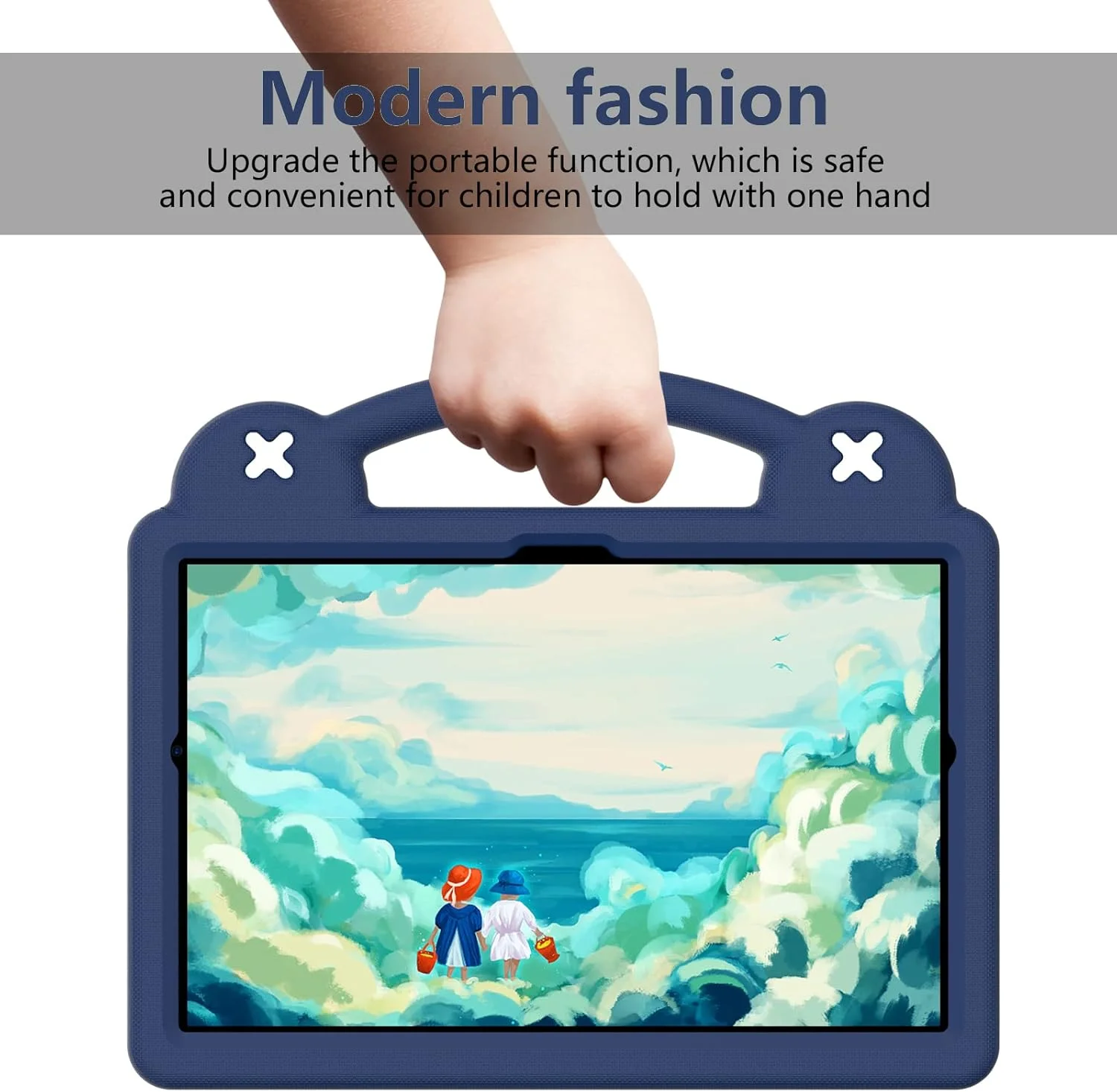 TianTa Kids Case for Lenovo Tab K10 2021 (TB-X6C6F/TB-X6C6X/TB-X6C6L) 10.3 inch, Shockproof Rugged with Stand Portable Handle EVA Lightweight Durable Cute Protective Cover - Navy Blue