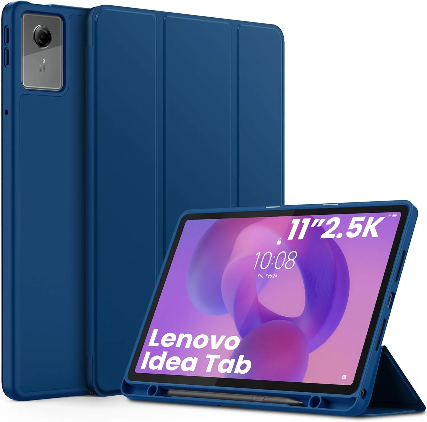 EasyAcc Case for Idea Tab 2025 11 inch with Pencil Holder (TB-336ZU TB-336FU) Slim Protective Case with Stand PU Leather Tablet, Sea Blue