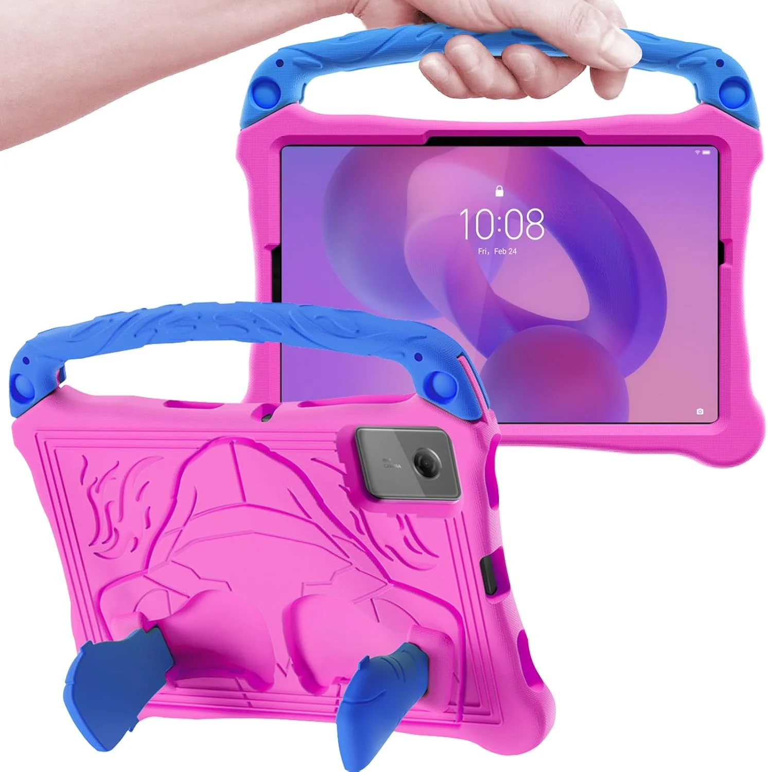 کیف محافظ کودکانه Gruattreay سازگار با تبلت Lenovo Idea Tab 11 اینچ 2025 (TB-336ZU/TB-336FU)، سبک وزن، ضد ضربه و ضد سقوط با دسته/پایه، کیف مناسب کودکان (صورتی+آبی)