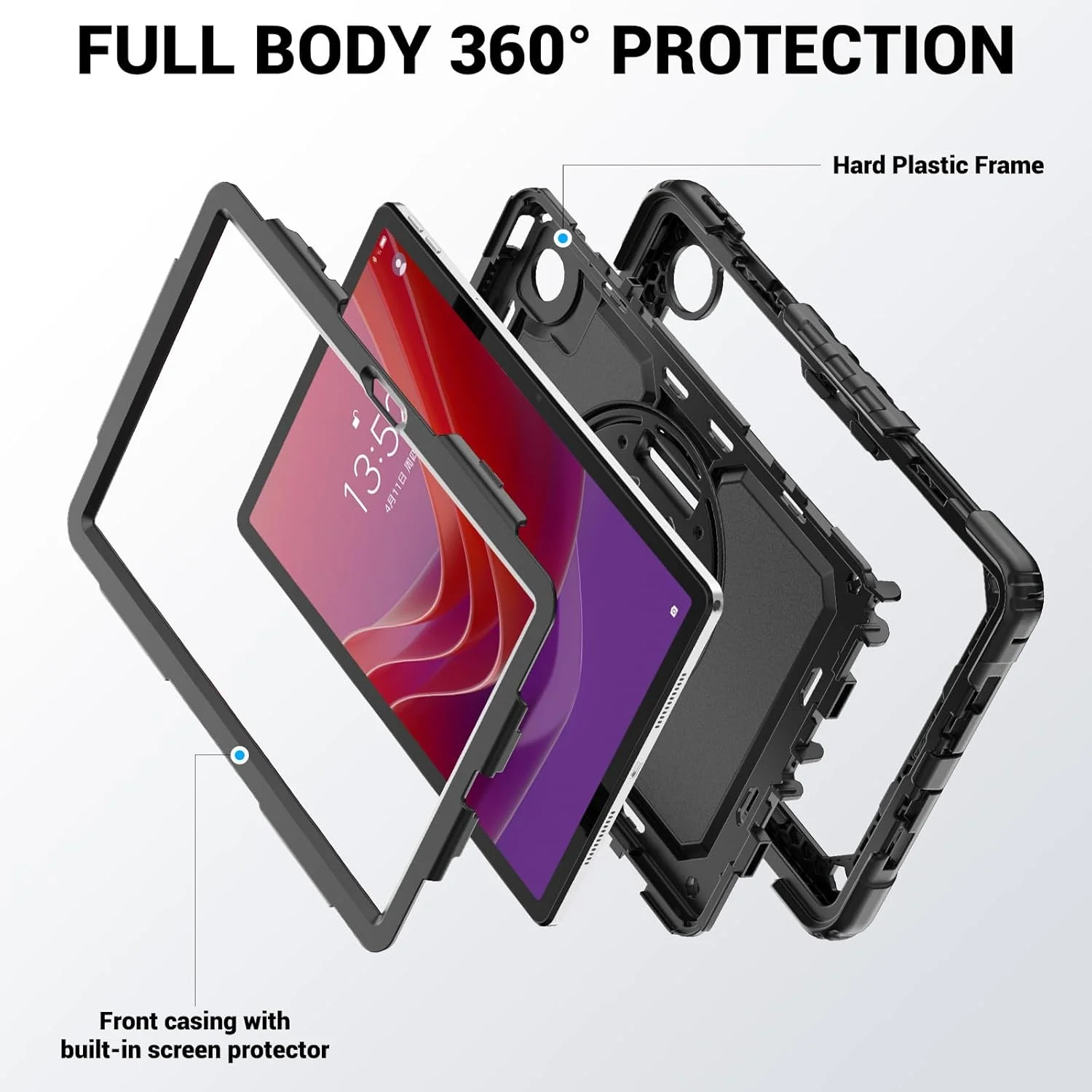 کیف محافظ تبلت SEYMAC مناسب برای Lenovo Tab M11 2024 (TB-330FU/TB-331FC)، کیف ضد ضربه Lenovo Tab M11 با محافظ صفحه نمایش، استند چرخان 360 درجه و بند دستی، بند شانه، جای قلم، مشکی کیف محافظ تبلت SEYMAC مناسب برای Lenovo Tab M11 2024 (TB-330FU/TB-331FC)، کیف ضد ضربه Lenovo Tab M11 با محافظ صفحه نمایش، استند چرخان 360 درجه و بند دستی، بند شانه، جای قلم، مشکی