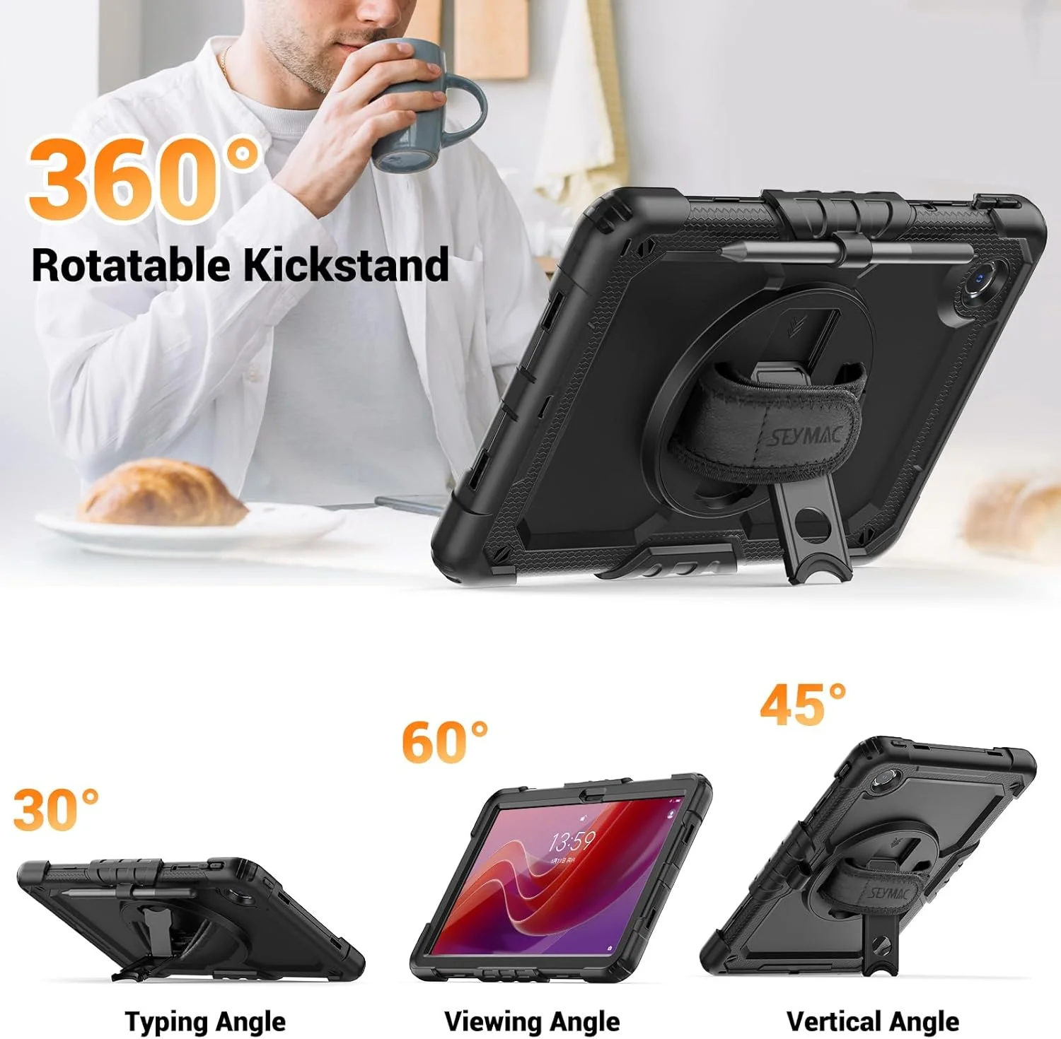 کیف محافظ تبلت SEYMAC مناسب برای Lenovo Tab M11 2024 (TB-330FU/TB-331FC)، کیف ضد ضربه Lenovo Tab M11 با محافظ صفحه نمایش، استند چرخان 360 درجه و بند دستی، بند شانه، جای قلم، مشکی کیف محافظ تبلت SEYMAC مناسب برای Lenovo Tab M11 2024 (TB-330FU/TB-331FC)، کیف ضد ضربه Lenovo Tab M11 با محافظ صفحه نمایش، استند چرخان 360 درجه و بند دستی، بند شانه، جای قلم، مشکی