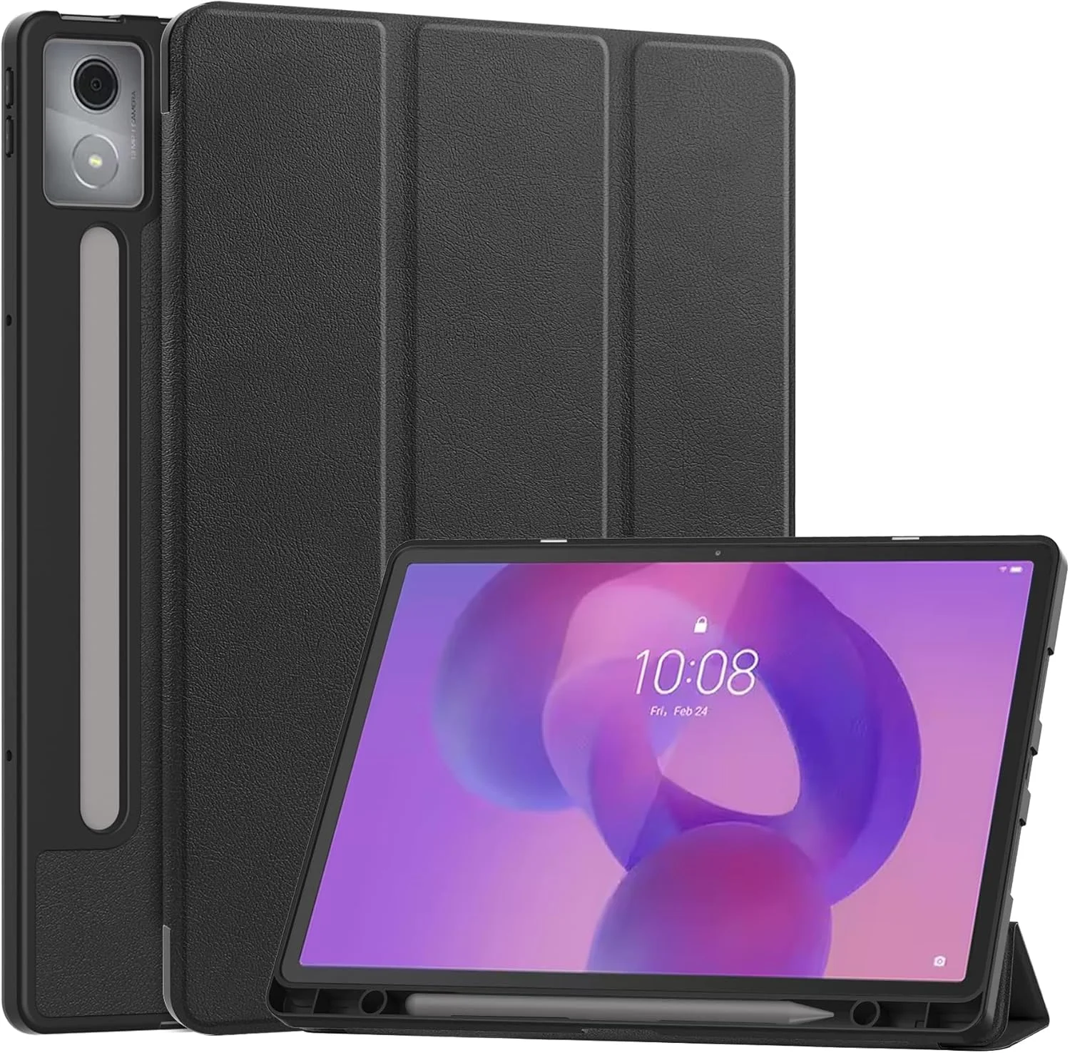 کیف محافظ EasyAcc برای تبلت Lenovo Idea Tab Pro 12.7 اینچ 2025 به همراه جای قلم (TB-373FU TB-375FC)، کیف محافظ باریک با استند، چرم PU، مشکی