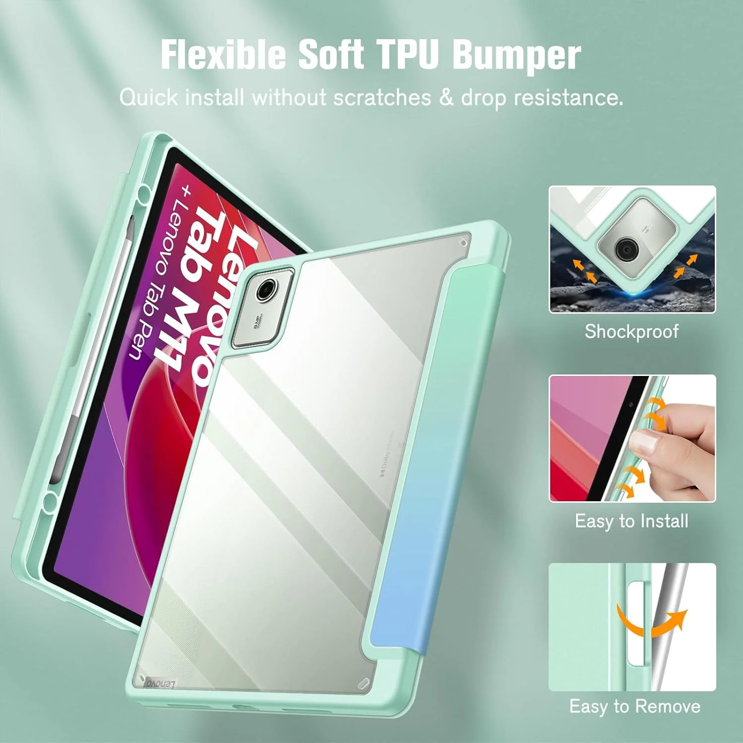 کیف محافظ هیبریدی Fintie با جای قلم برای تبلت لنوو تب M11 (TB330) 11 اینچ 2024، کیف محافظ ضد ضربه با پوشش سخت شفاف در پشت، مناسب برای لنوو تب P11 11 اینچ نیست، Sea Ombre کیف محافظ هیبریدی Fintie با جای قلم برای تبلت لنوو تب M11 (TB330) 11 اینچ 2024، کیف محافظ ضد ضربه با پوشش سخت شفاف در پشت، مناسب برای لنوو تب P11 11 اینچ نیست، Sea Ombre