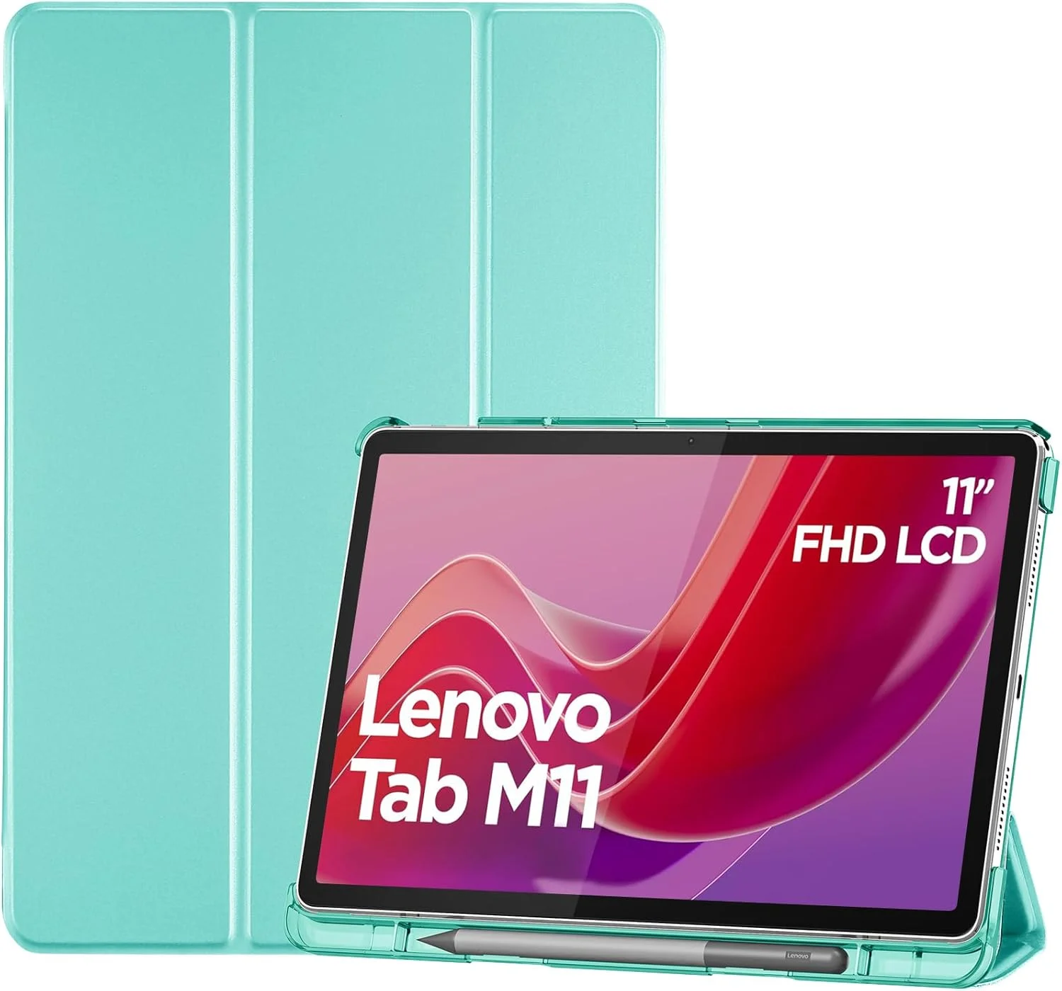 کاور هوشمند پروکیس برای تبلت لنوو تب M11/تب K11 LTE 11 اینچ 2024 مدل TB330FU به همراه جای قلم، کاور محافظ باریک تاشو با بدنه سخت و پشتی شفاف با قابلیت بیدار شدن/به خواب رفتن خودکار - سبز نعنایی