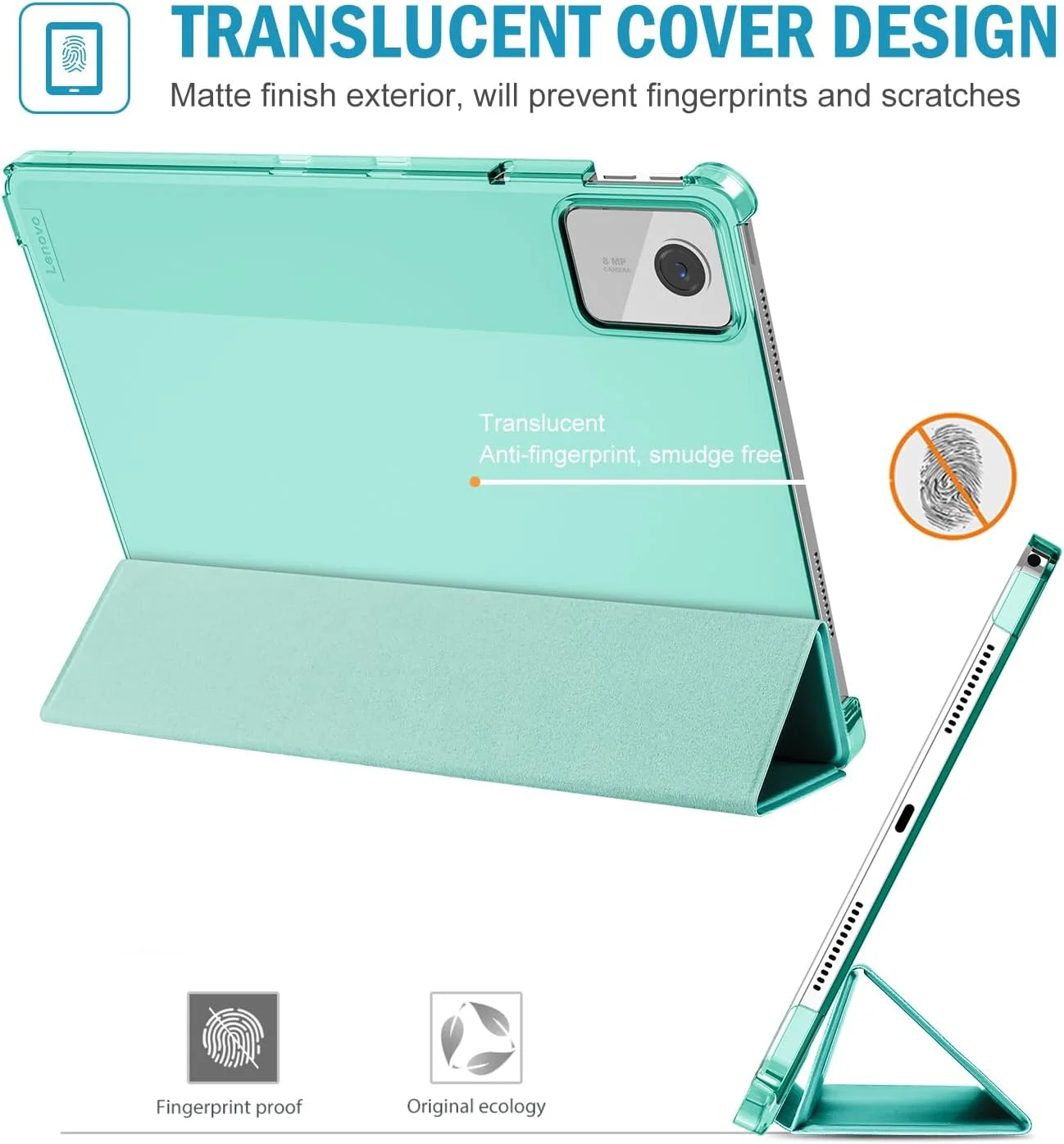 کاور هوشمند پروکیس برای تبلت لنوو تب M11/تب K11 LTE 11 اینچ 2024 مدل TB330FU به همراه جای قلم، کاور محافظ باریک تاشو با بدنه سخت و پشتی شفاف با قابلیت بیدار شدن/به خواب رفتن خودکار - سبز نعنایی