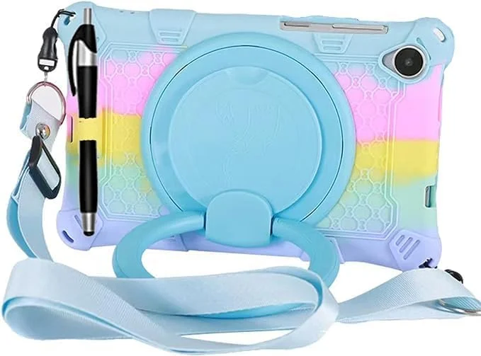 کیف تبلت تزویق برای تبلت لنوو، کیف سیلیکونی نرم و مقاوم در برابر فشار با پایه چرخان/نگهدارنده قلم/بند شانه/قلم برای تبلت 8 اینچی Lenovo Tab M8