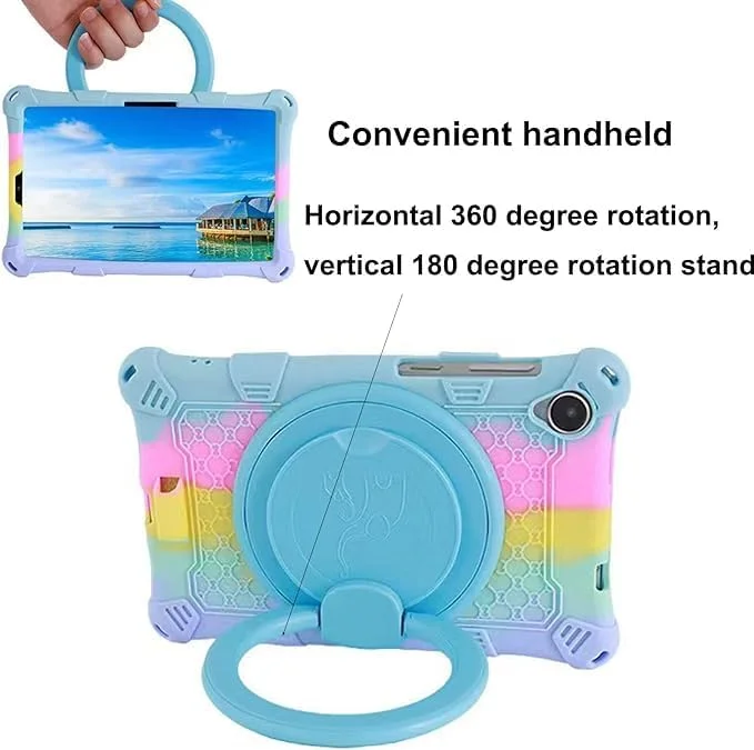 کیف تبلت تزویق برای تبلت لنوو، کیف سیلیکونی نرم و مقاوم در برابر فشار با پایه چرخان/نگهدارنده قلم/بند شانه/قلم برای تبلت 8 اینچی Lenovo Tab M8