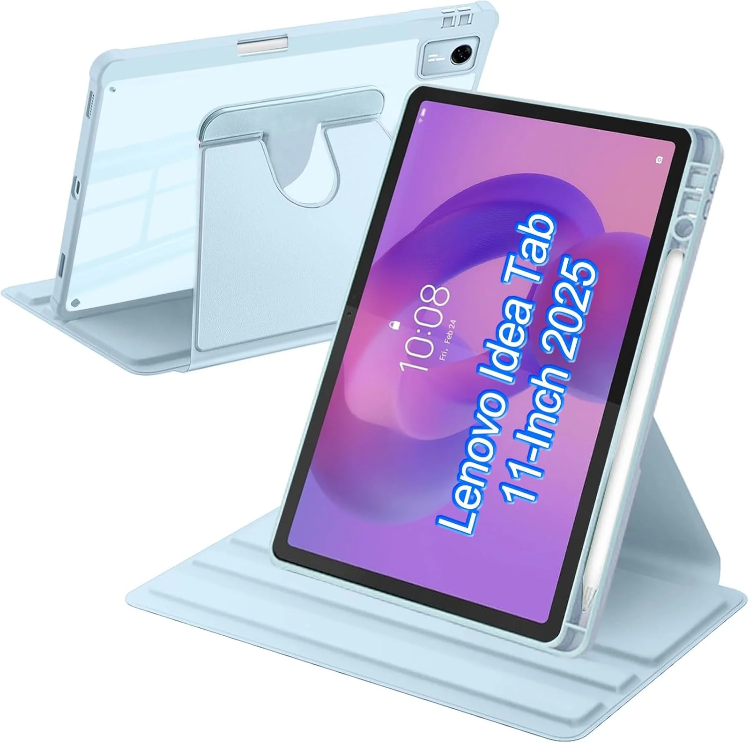کیف محافظ چرخشی A-BEAUTY سازگار با تبلت لنوو Idea Tab 11 اینچ 2025 (TB-336ZU/TB-336FU) با جای قلم، پایه چرخان 360 درجه، پوشش ضد ضربه با پشت شفاف، قابلیت بیدار شدن/خواب خودکار، آبی آسمانی