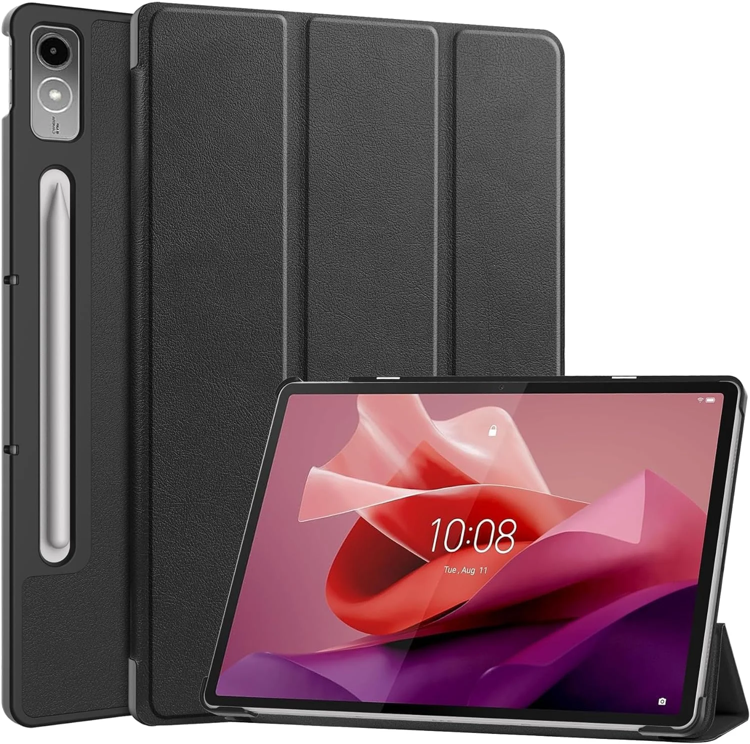 T Tersely Smart Case for Lenovo Tab P12 12.7'' 2023 (TB-370FU), Slim Stand Hard Back Protective Smart Cover Cases Support Auto Wake/Sleep - Black