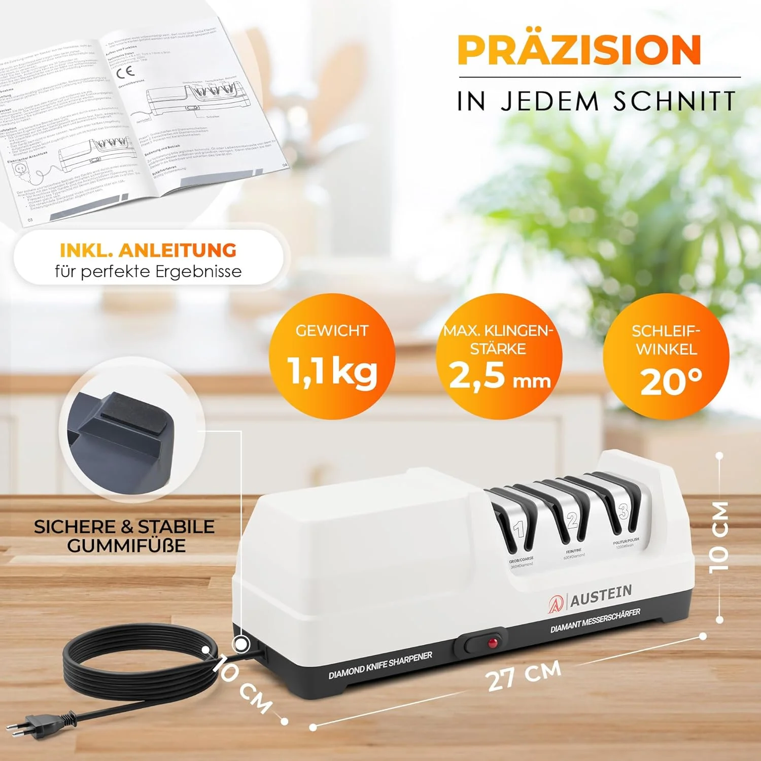 چاقو تیزکن برقی الماسه AUSTEIN مدل TG2202 - چاقو تیزکن 3 فاز با زاویه 20 درجه و جمع کننده مغناطیسی تراشه چاقو تیزکن برقی الماسه AUSTEIN مدل TG2202 - چاقو تیزکن 3 فاز با زاویه 20 درجه و جمع کننده مغناطیسی تراشه