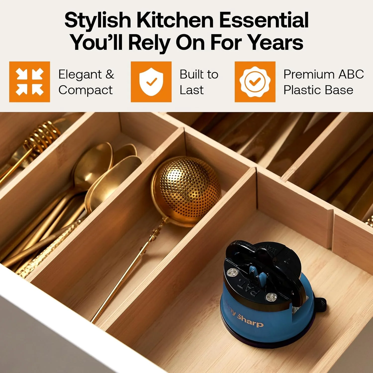 چاقو تیز کن AnySharp، ایمنی بدون نیاز به دست، مکش PowerGrip، تیز کردن ایمن انواع چاقوهای آشپزخانه، ایده آل برای فولاد سخت شده و دندانه دار، بهترین در جهان، جمع و جور، تک سایز، آبی