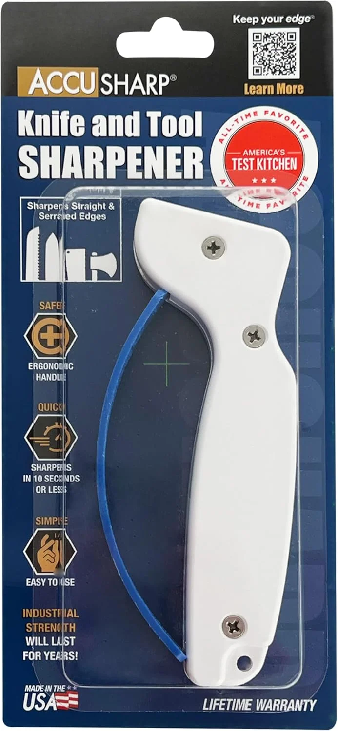 تیزکننده چاقو و ابزار AccuSharp - تیزکننده ارگونومیک چاقو برای چاقوهای آشپزخانه، چاقوهای جیبی، تیغه های دندانه دار، ساطور، تبر و قمه - کاربید تنگستن الماسه تیز می کند، ترمیم می کند تیزکننده چاقو و ابزار AccuSharp - تیزکننده ارگونومیک چاقو برای چاقوهای آشپزخانه، چاقوهای جیبی، تیغه های دندانه دار، ساطور، تبر و قمه - کاربید تنگستن الماسه تیز می کند، ترمیم می کند