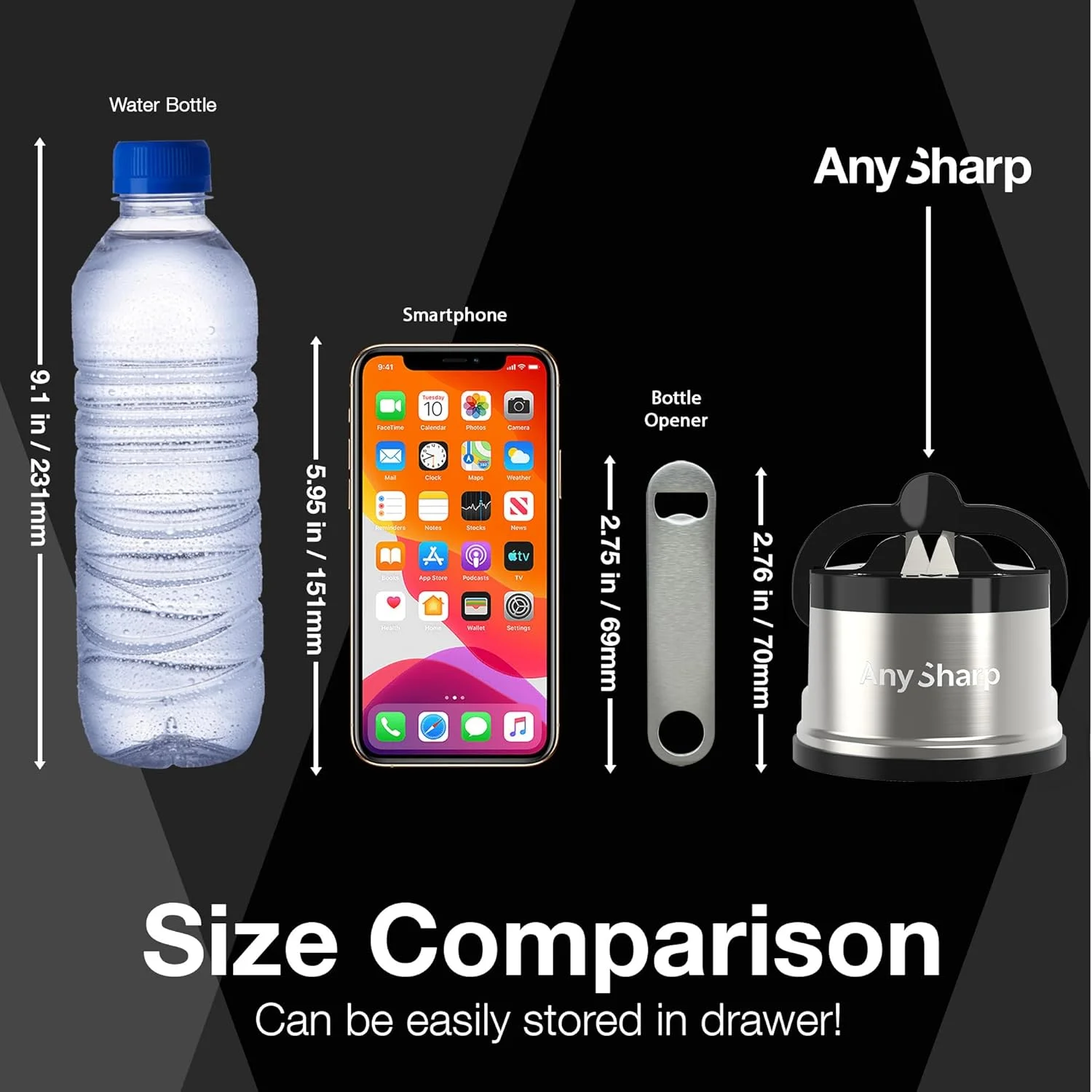 چاقو تیز کن AnySharp Pro (فلزی) با مکنده، فلز برس خورده، سایز واحد